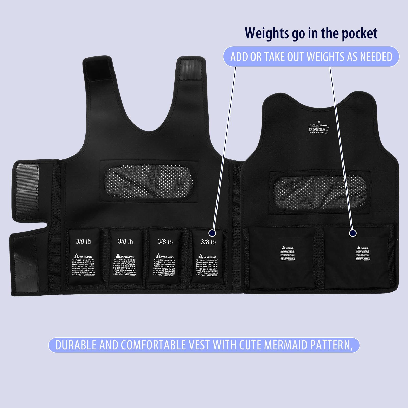 Janmercy Weighted Vest for Kids Ages 4 to 7 and Ages 8+ Boy Girl Adjustable Breathable Compression Vest for Processing Issue(Dinosaur,Medium,Dark Blue)