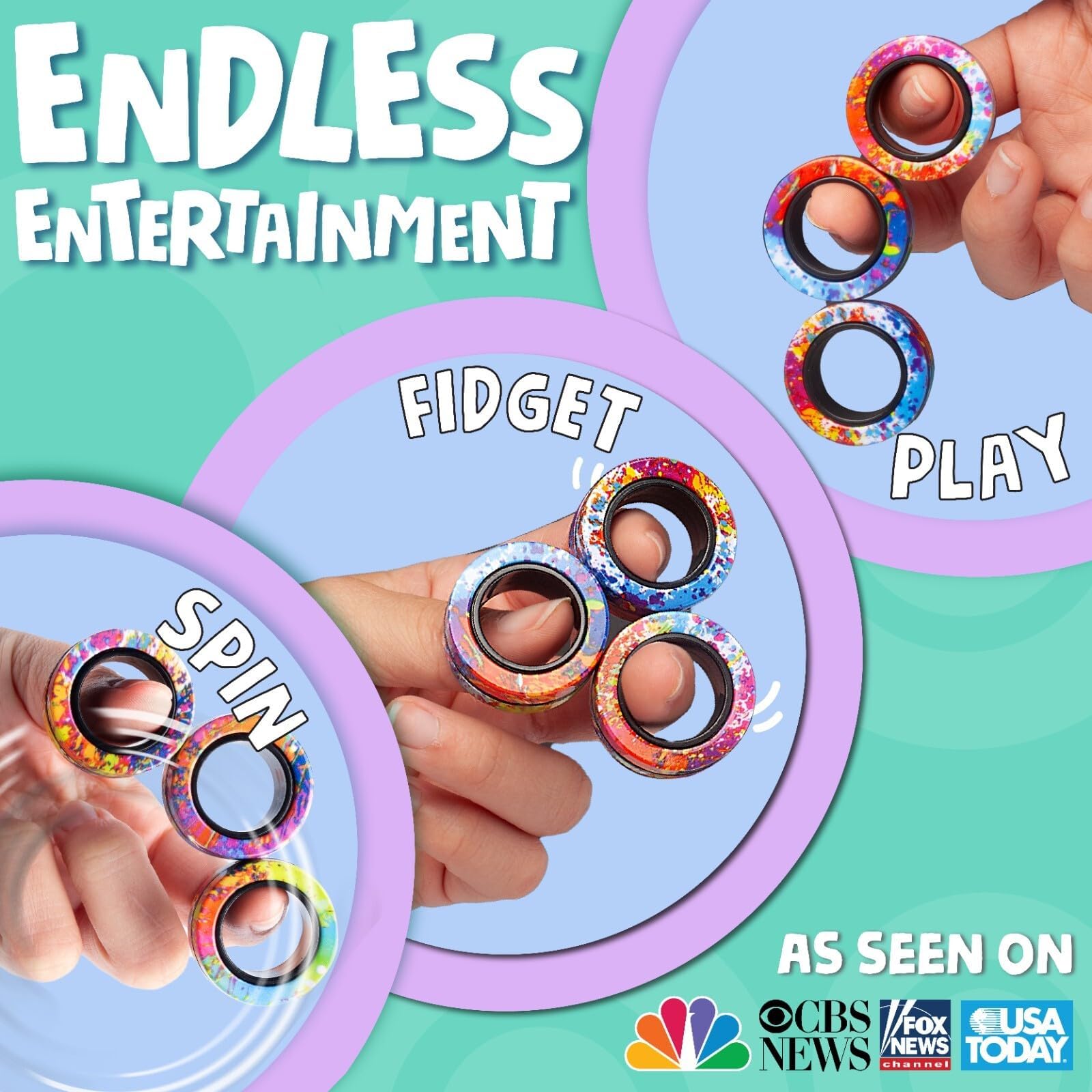 BUNMO Magnetic Rings - Fidget Toys Adults - Magnetic Fidget Rings - Endless Hours of Fun - Spin, Connect & Play - Addictive Fidget Toy for Boys & Girls - Great Teen Gift - Rainbow