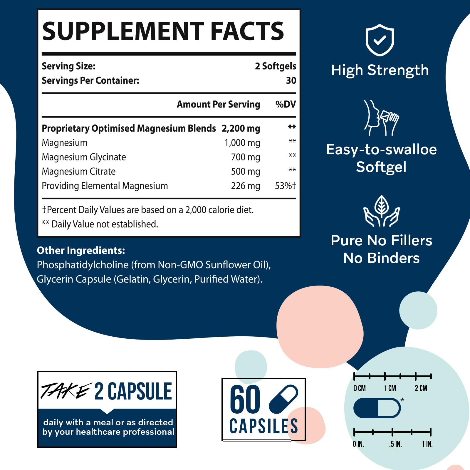 Liposomal Magnesium Complex 2200MG Softgels, Magnesium, Magnesium Glycinate, Magnesium Citrate, A Powerful Supplement, Gluten Free, 60 Softgels