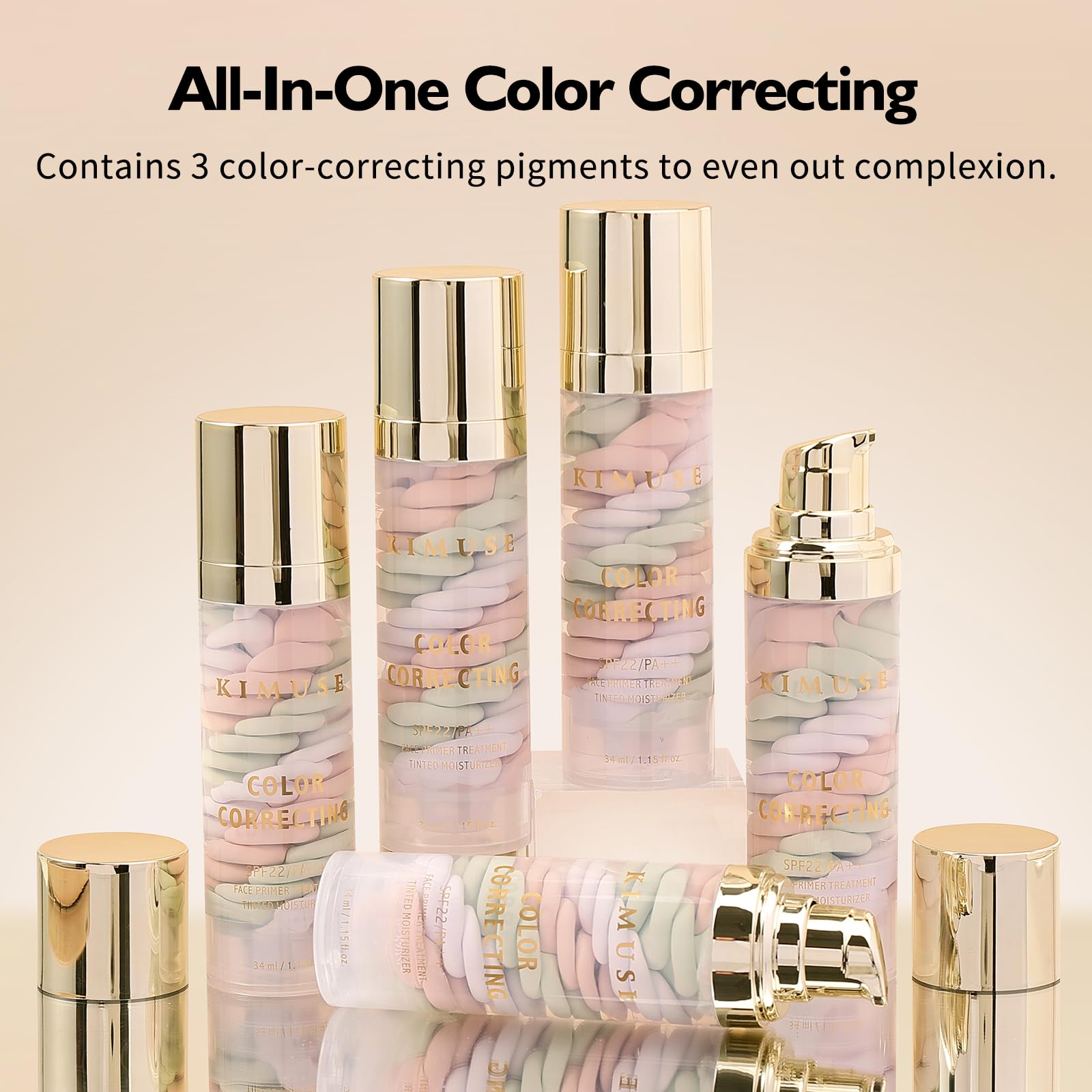 KIMUSE Color Correcting Facial Serum, One Step Color Corrector Tinted Moisturizer, Skin Tone Correcting and Brightening Makeup Primer, Hydrates, Balances & Nourishes Skin, Natural Finish