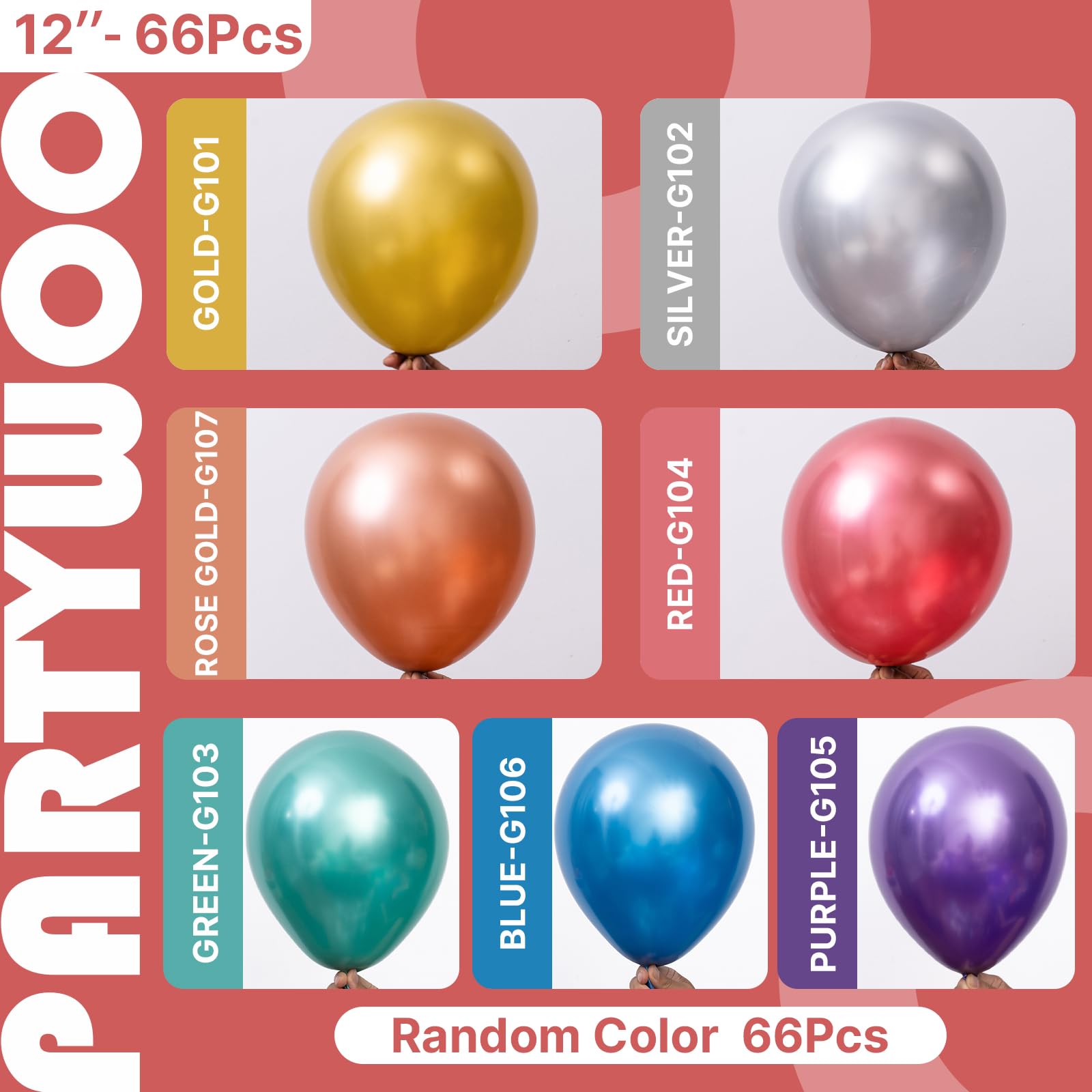 PartyWoo Metallic Balloons 66pcs 12 Inch Metallic Blue Silver Gold Purple Pink Green Rose Gold Latex Balloons for Baby Shower Wedding Engagement Unicorn Rainbow Birthday Party Decorations