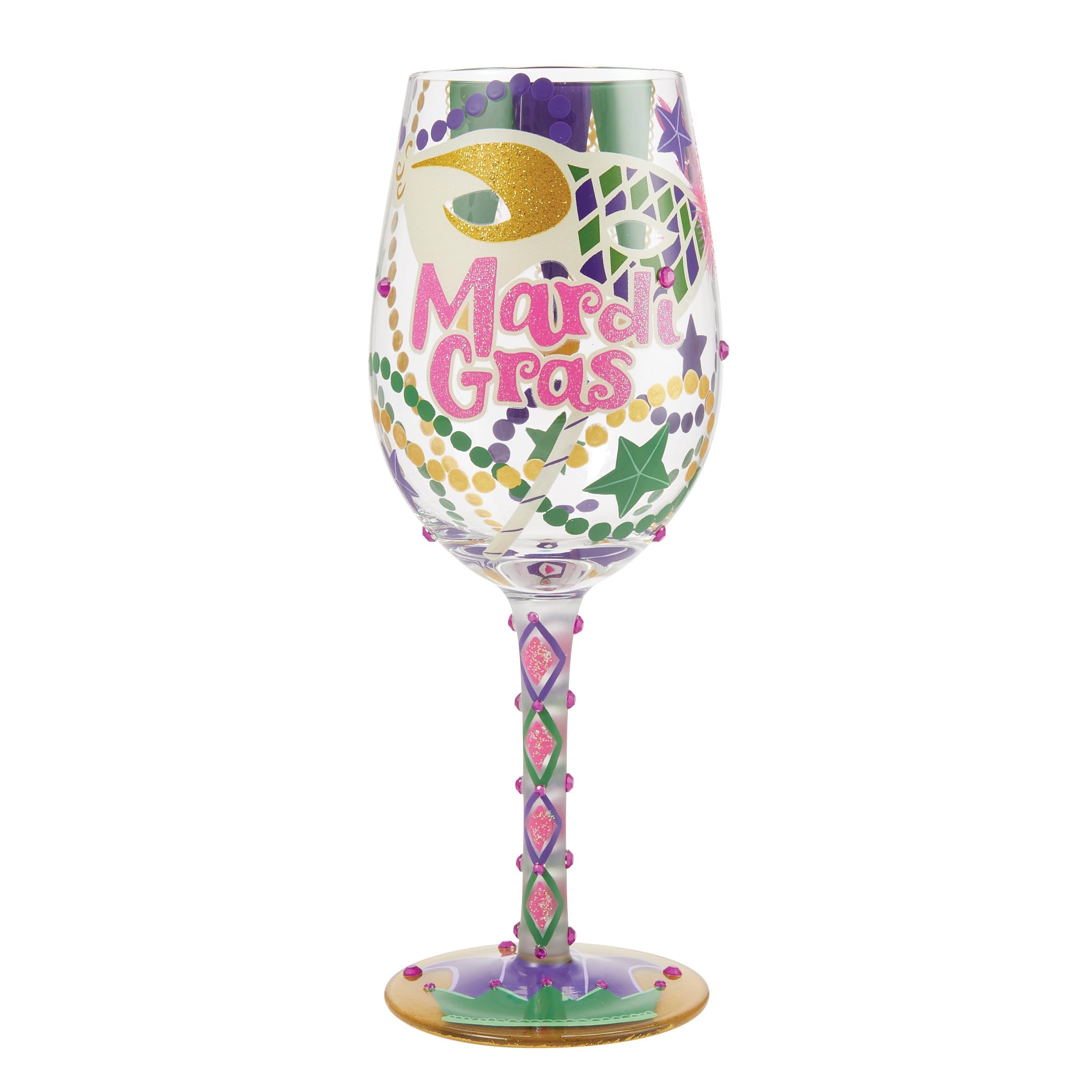 Enesco Designs by Lolita Mardi Gras Hand-Painted Artisan Wine Glass, 15 Ounce, Multicolor