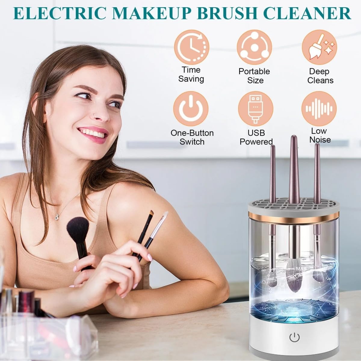 Portable Makeup Brush Cleaner,Electric Makeup Brush Cleaner Machine,Automatic Makeup Brush Cleaner,Spinning Makeup Brush Cleaner for All Type Makeup Brushes