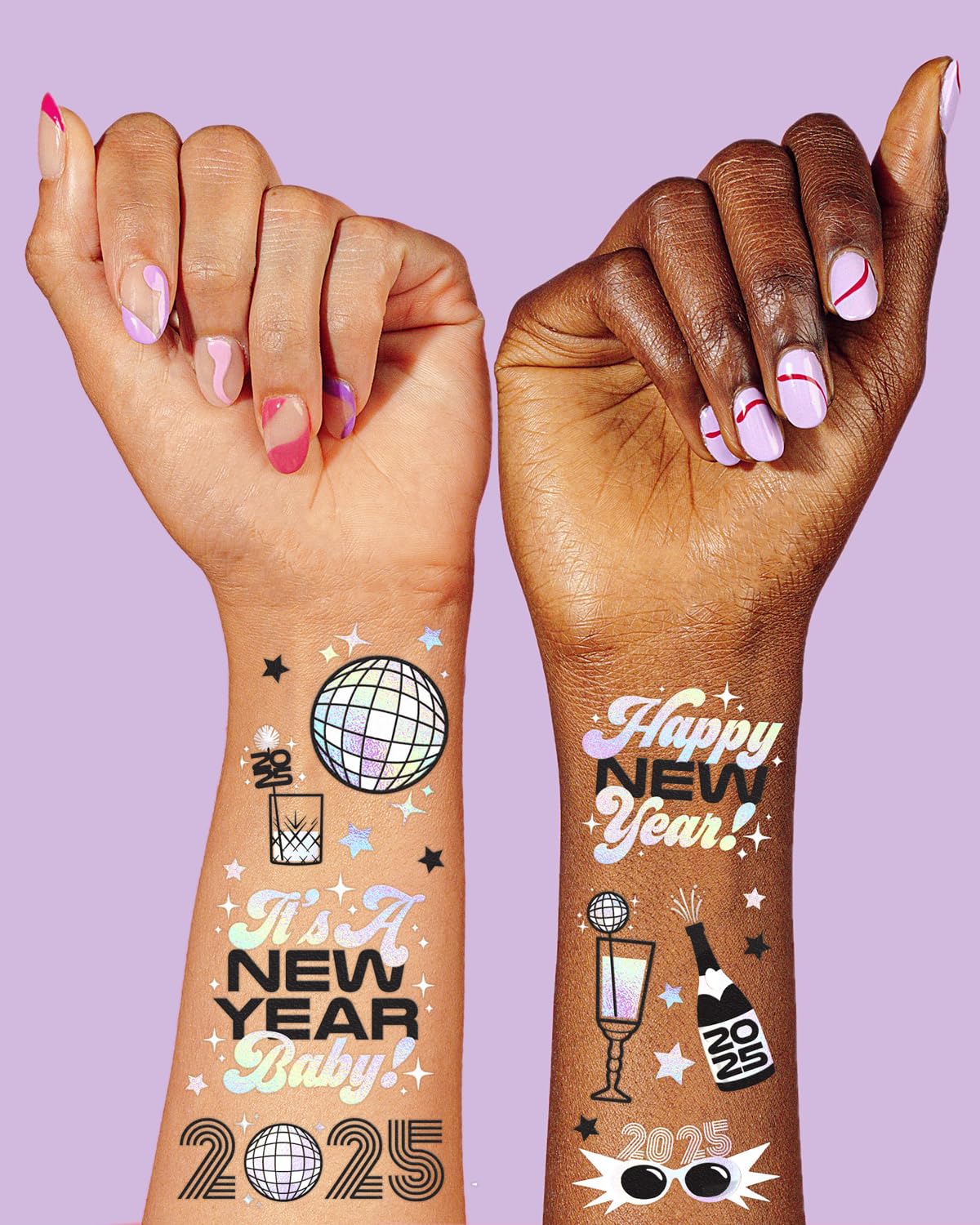 xo, Fetti New Years Eve Party Supplies Tattoos - 42 Foil Styles | Disco NYE Party Favors, Happy New Year Decorations, NYE 2025 Decor