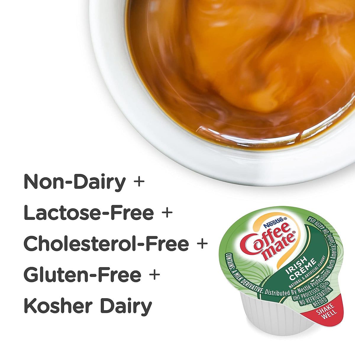 Nestle Coffee mate Coffee Creamer, Irish Creme, Liquid Creamer Singles, Non Dairy, No Refrigeration, 0.375 fl oz Tubs (Pack of 200)