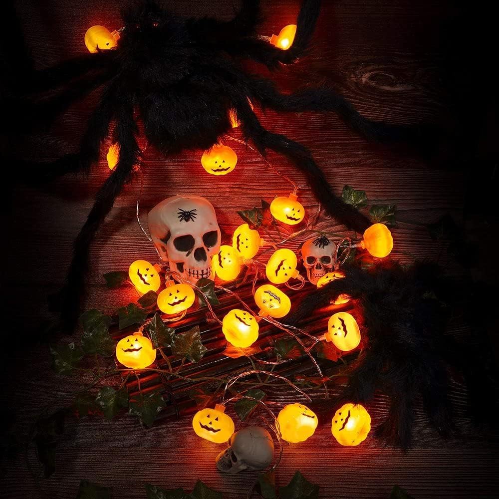 Runleo Halloween Pumpkin String Lights - 20 LED 9.8 FT 3D Cute Waterproof Orange Jack-O-Lantern Battery Operated Lights, 2 Modes Steady/Flickering Lights for Indoor Outdoor Decor Party Decorations