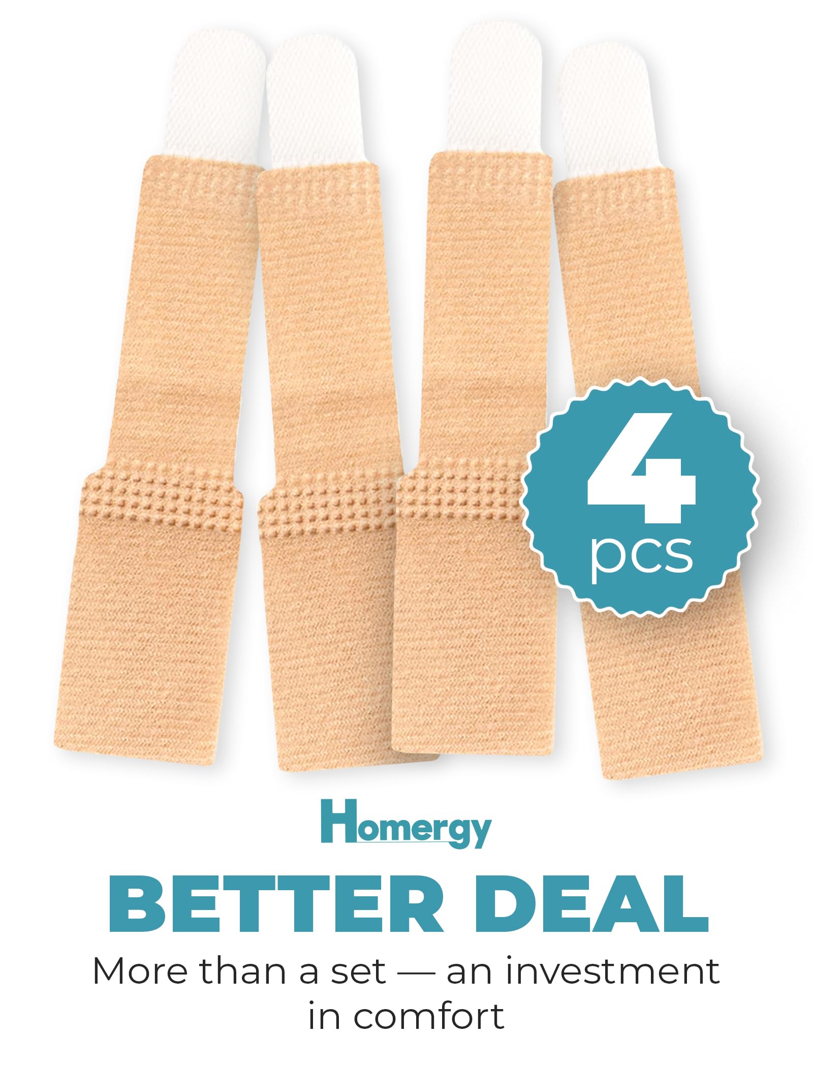 Homergy Hammer Toe corrector for Women and Men, 4 Pack, Reusable Fabric Buddy Wraps for Broken Toes, Hammertoe Corrector