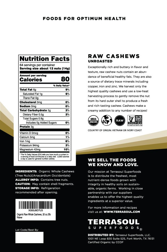 Terrasoul Superfoods Organic Raw Cashews, 4 Lbs (Pack of 2), Premium Quality for Snacking, Baking, and Culinary Creations