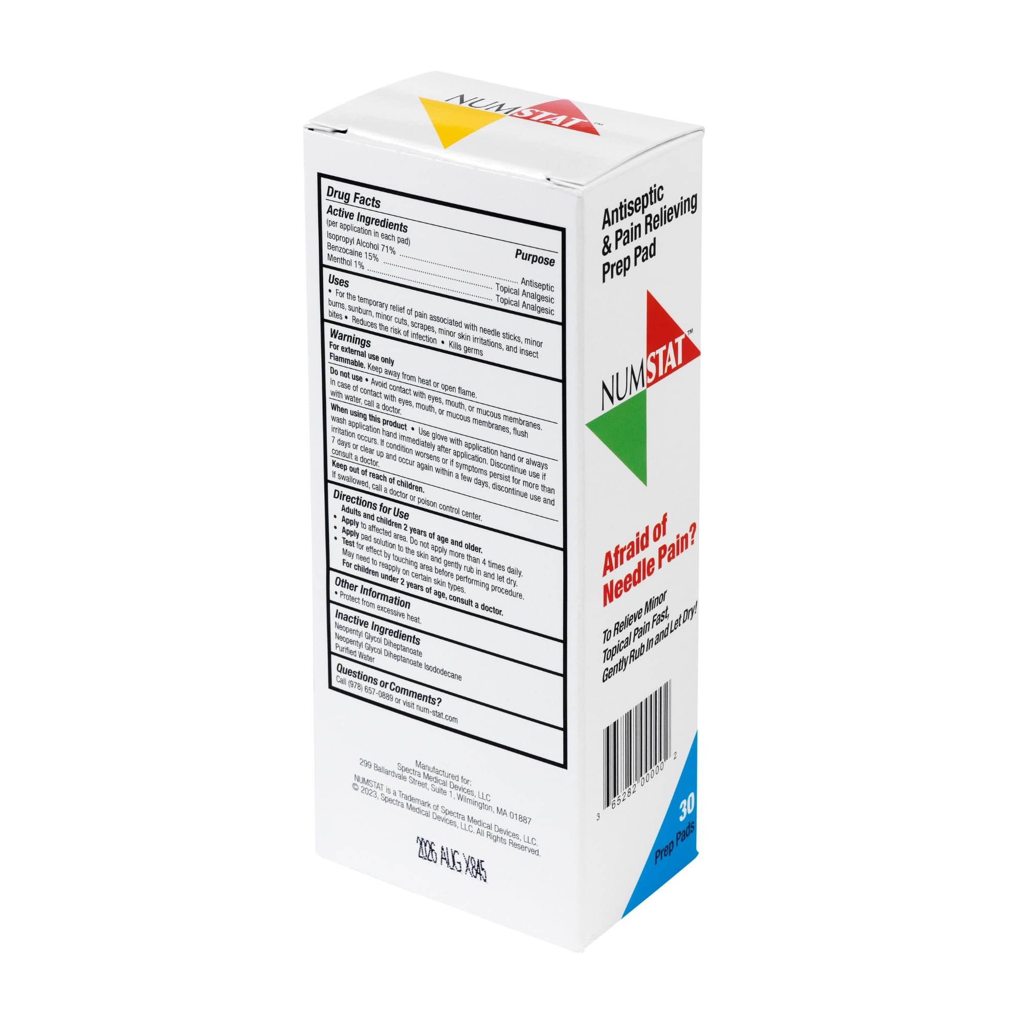 NUMSTAT Antiseptic Numbing Wipes for Needle Pain Relief, 2-In-1 Formula with Benzocaine, Isopropyl Alcohol and Menthol - 30 Prep Pads