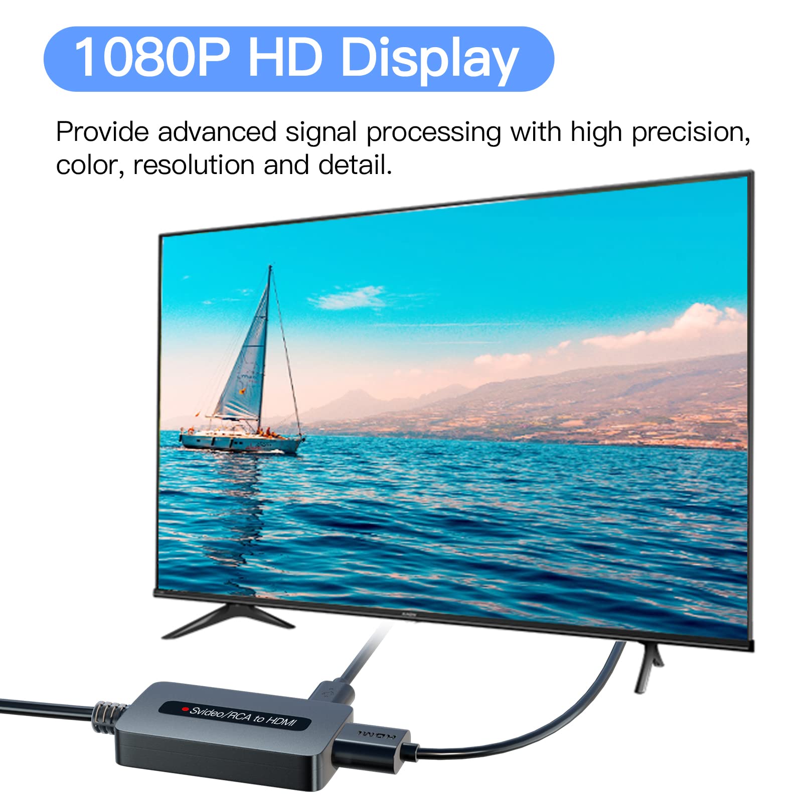 Sedytetoc RCA Svideo to HDMI Converter with HD Cable(RCA and Svideo Integrated), CVBS Composite AV to HDMI Converter