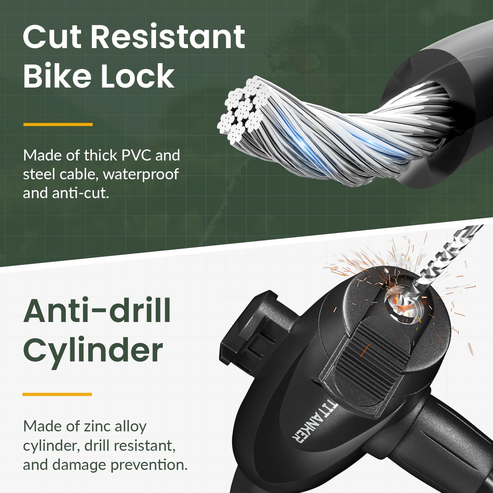 Titanker Bike Lock, Bike Lock Cable 4 Feet Coiled Secure Bicycle Lock with Keys Scooter Lock Bike Locks 1/2 Inch Thick Heavy Duty Anti Theft Bike Cable Lock with Mounting Bracket
