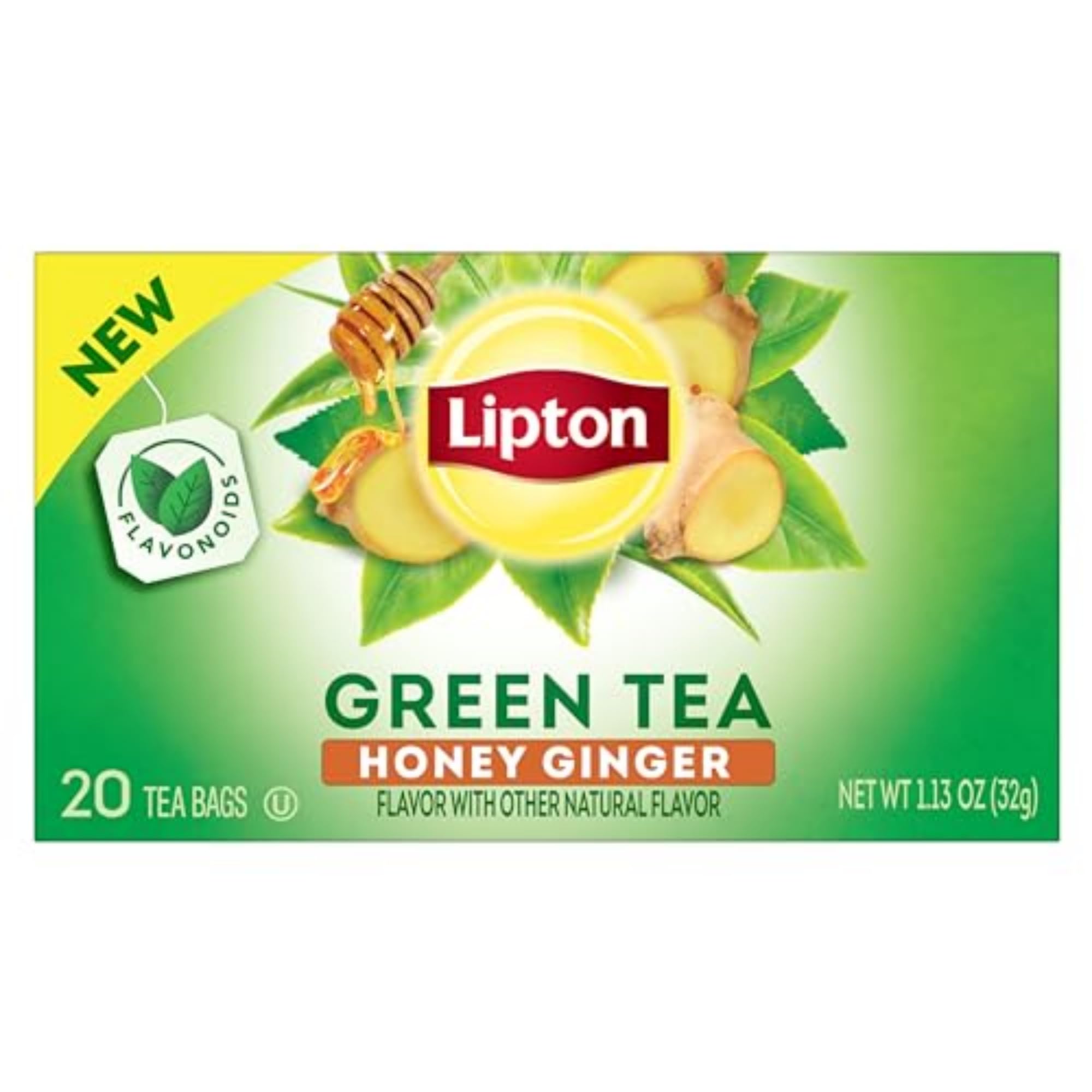 Lipton Honey Ginger Green Tea Bags, Flavored, Unsweetened Teabags for Hot Tea or Iced Tea with Caffeine and Flavonoids, 120 Total Tea Bags (20ct - Pack of 6)