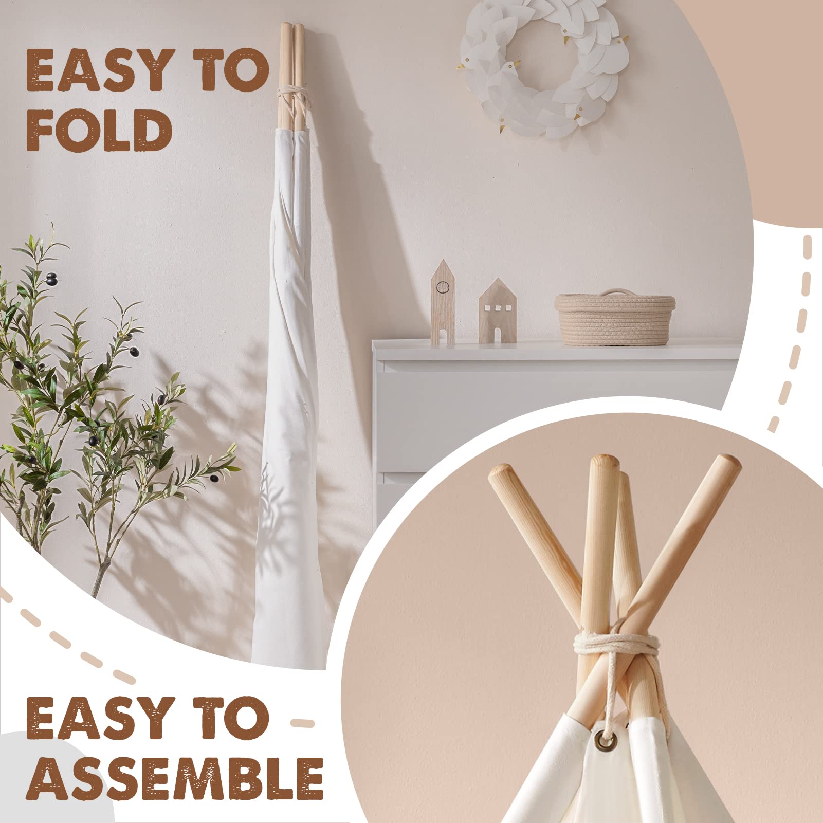 Tiny Land Teepee Tent for Kids, 100% Cotton Play Tent with Padded Mat and Star Lights, Kids Teepee Tent with Carry Bag, Foldable Kids Tent for Toddlers Aged 3+, Quality Teepee Tent for Girls and Boys