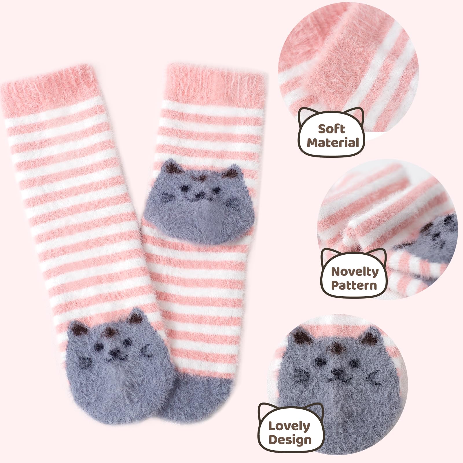 SISOSOCK Women Fuzzy Socks Cozy Warm Comfy Casual Fluffy Socks for Women Funny Cat Socks Gifts for Women or Girls