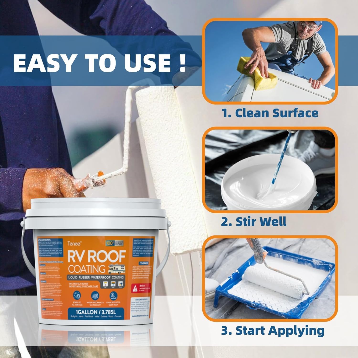 RV Roof Coating White, Waterproof Liquid Flexible Rubber Repair Coating, Solar Reflective Sealant for Easy Insulation & Leak Repair, Camper RV Roof Sealant for Metal Building, Trailer, Motorhome