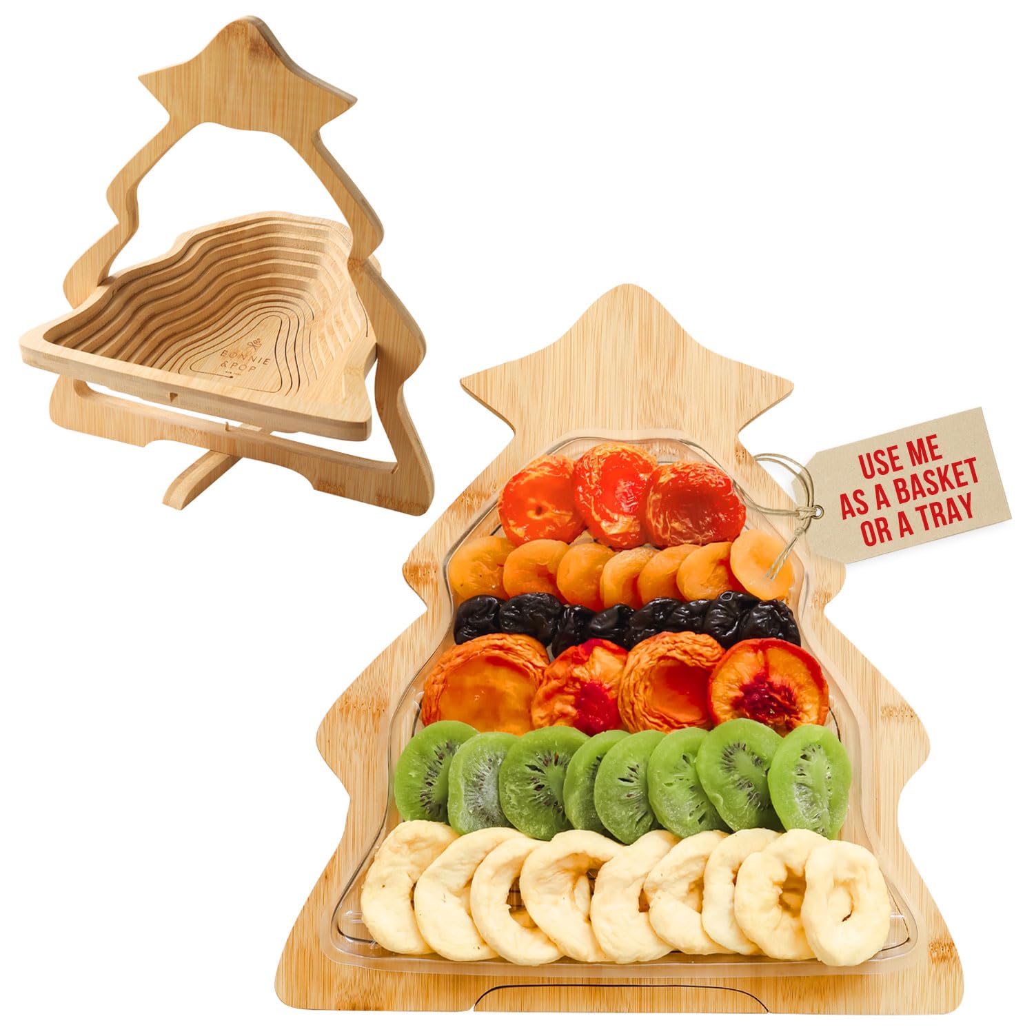 Fruit Gift Basket, Dried Fruit Christmas Tree Trivet Tray Assortment Christmas Tree | Great for Snacks, Healthy Gifts, Parties, Corporate, Sympathy, Holidays, Men, Women, Families | Bonnie and Pop