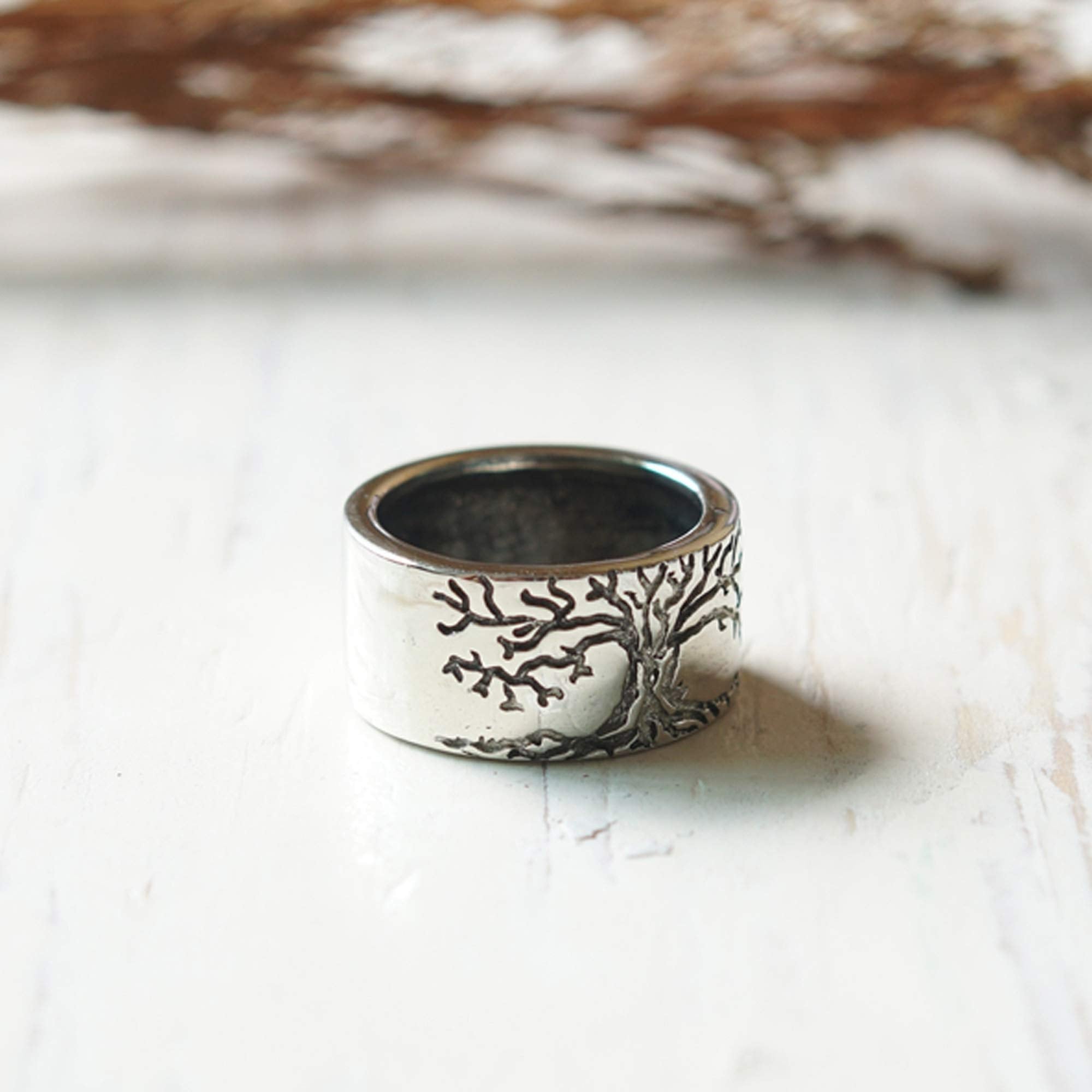 Tree of Life Thumb Ring men sterling silver 925 viking boho biker bands minimal