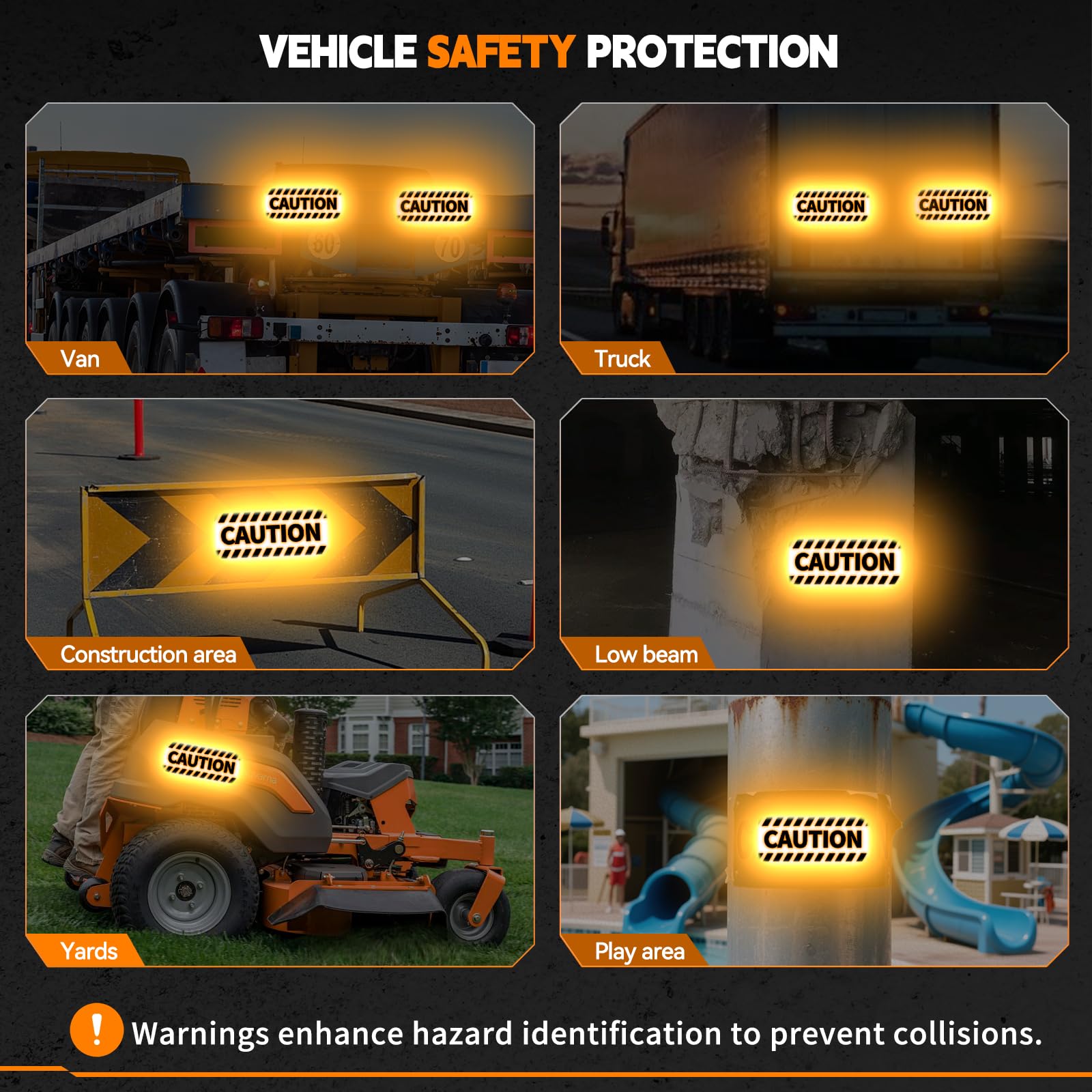 PHIXBEAR 2Pack Reflective Stickers - Made of 3M DG3 Material, High-Visibility CAUTION Labels for Trucks, Vans, Forklifts, Trailers, Warehouse Equipment, Parking Lots & Yards (Black/Yellow)