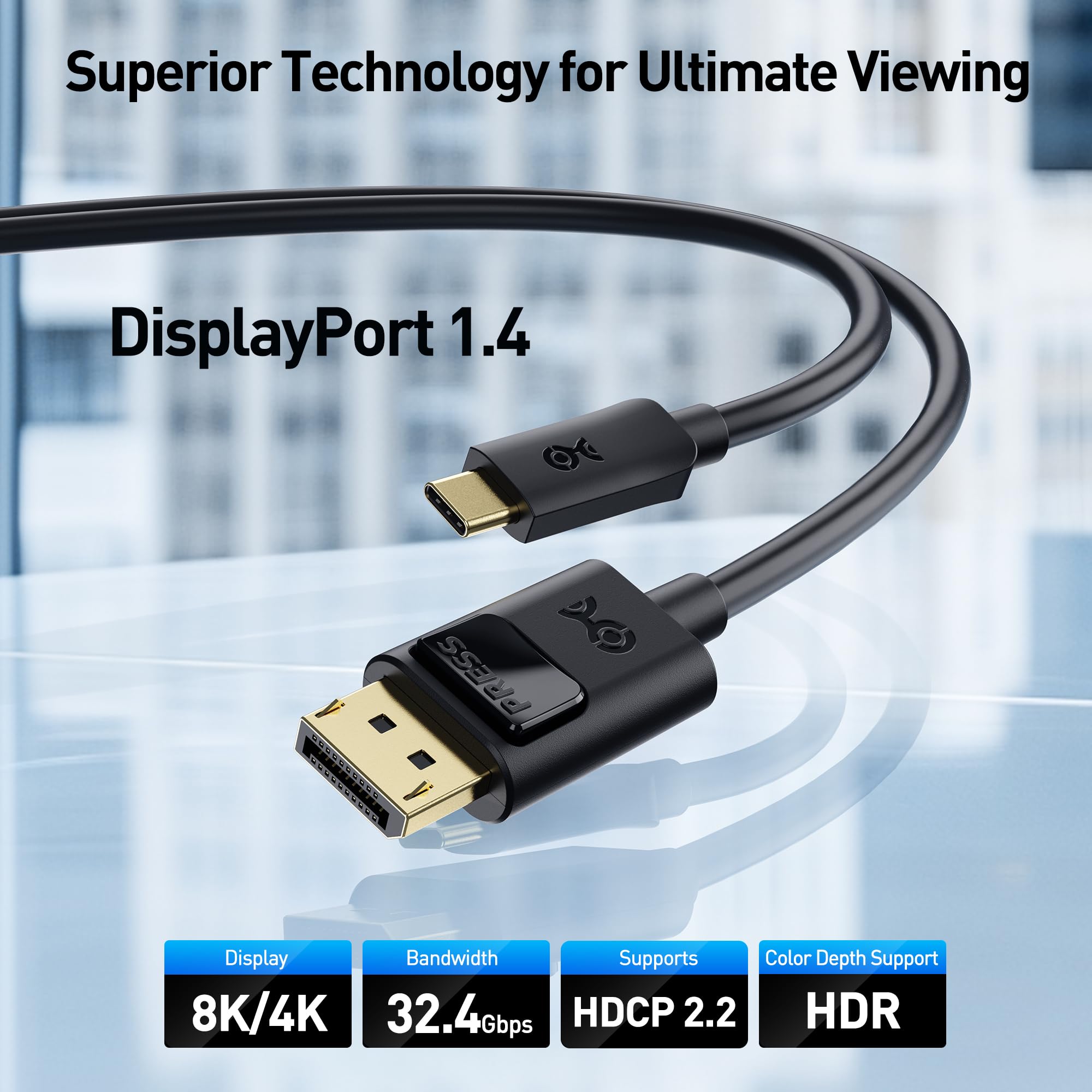 Cable Matters USB C to DisplayPort 1.4 Cable 6 ft, Support 8K@60Hz, 4K@240Hz (Thunderbolt 4 to DisplayPort Cable, DisplayPort to USB C Cable) Black - Not for Portable USB-C Monitor