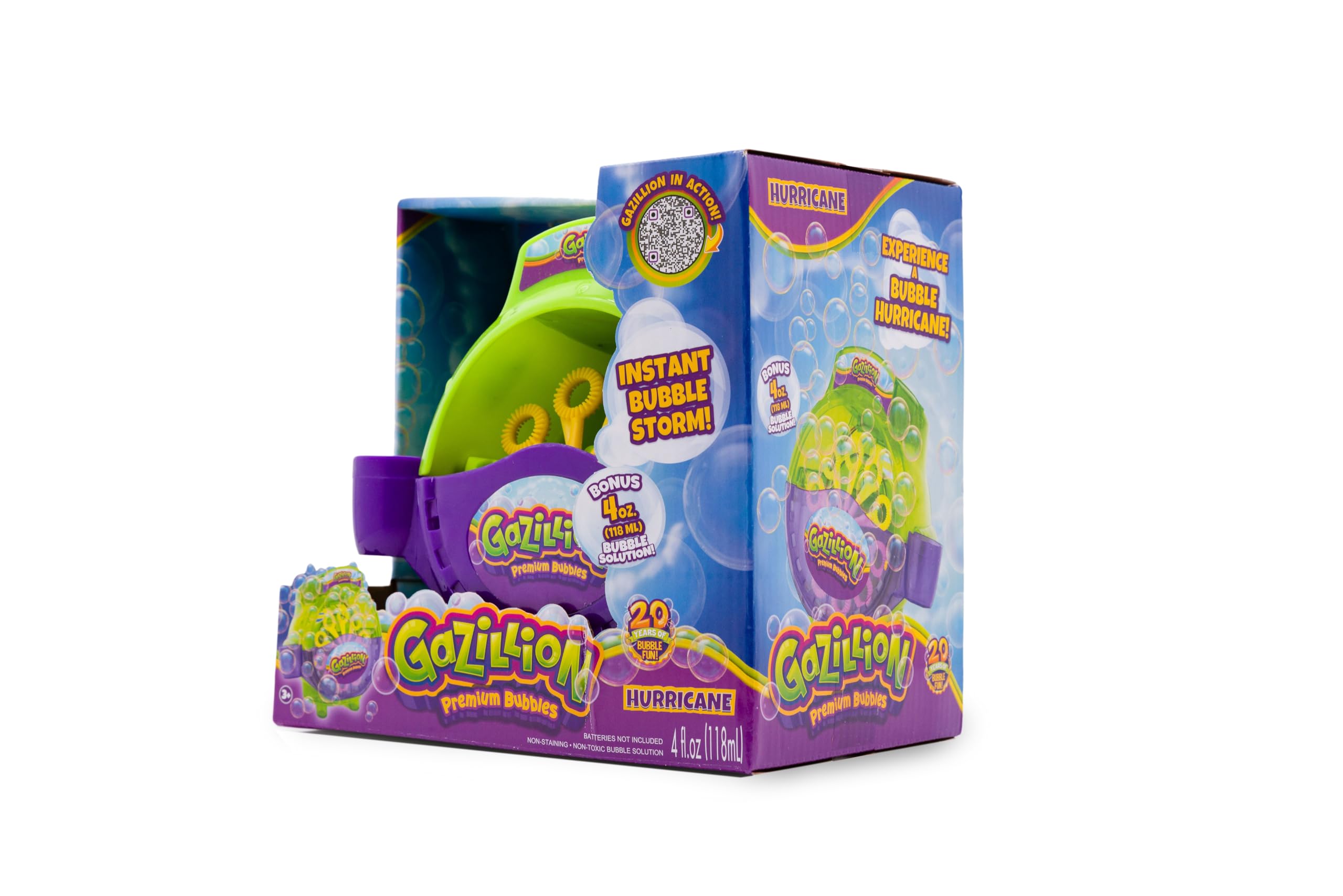 Gazillion Bubbles, Hurricane Bubble Making Machine - Portable Bubble Maker - Instant Bubble Creation - Outdoor Toy for Kids - 4 oz. Bubble Solution Included - Ages 3+