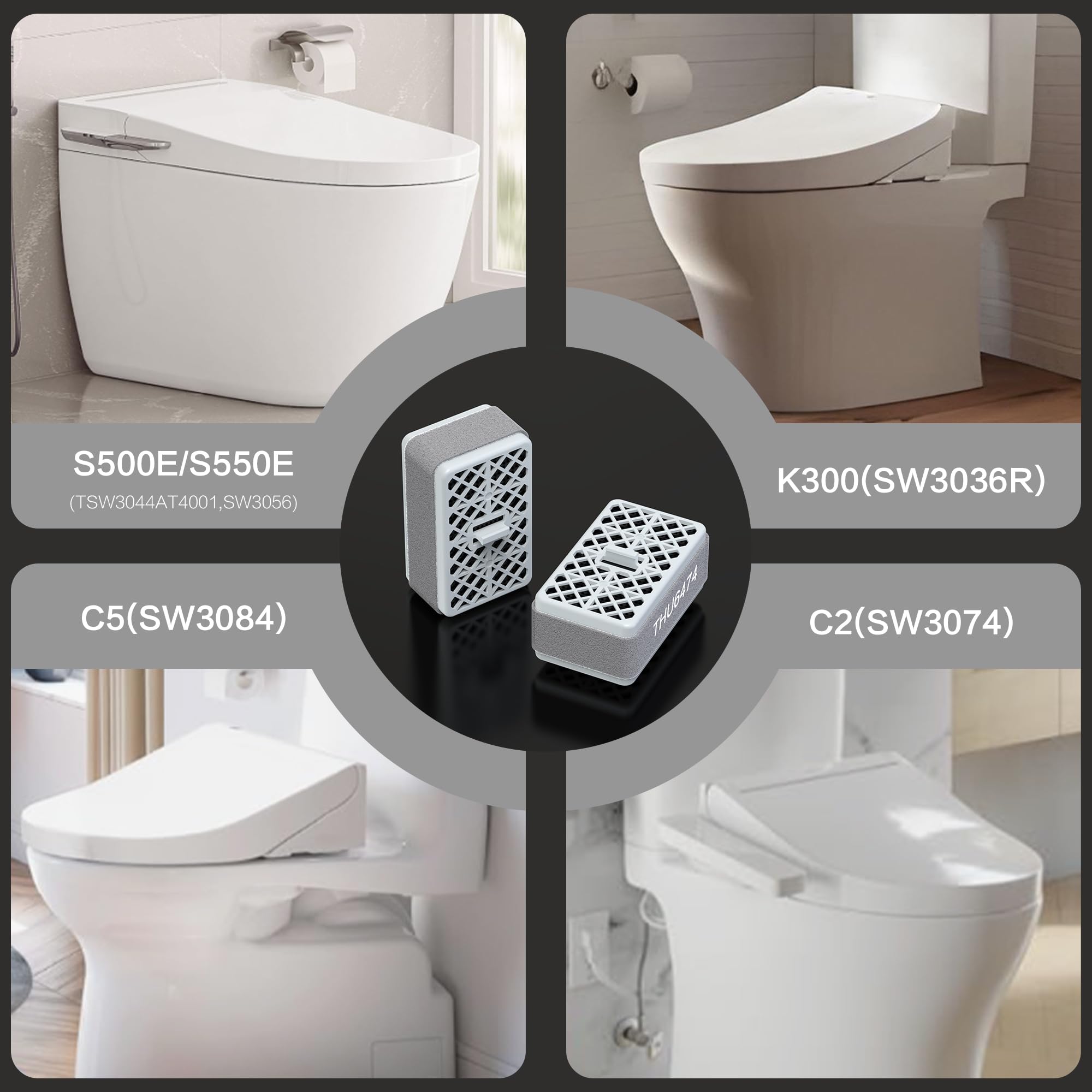 THU6474 Deodorizer Cartridge, TOTO-Washlet Deodorizer Filter Replace THU6072 Compatible with S500E S550E K300 C2 C5-2Packs