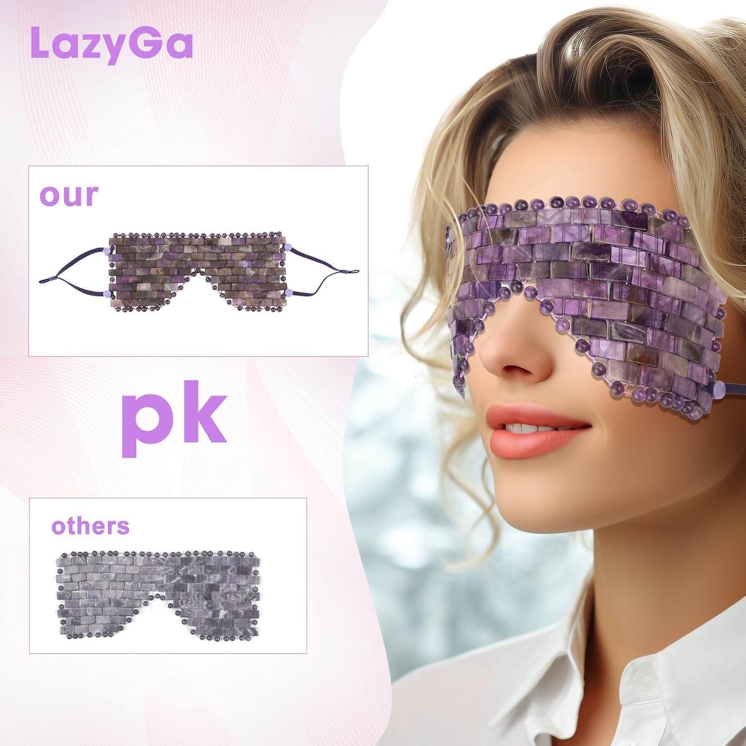 LazyGa Jade Eye Mask, Amethyst Crystal Eye Mask with Ear Strap for Face 100% Natural Gemstone Jade Sleep Mask for Hot & Cold Anti Aging Therapy