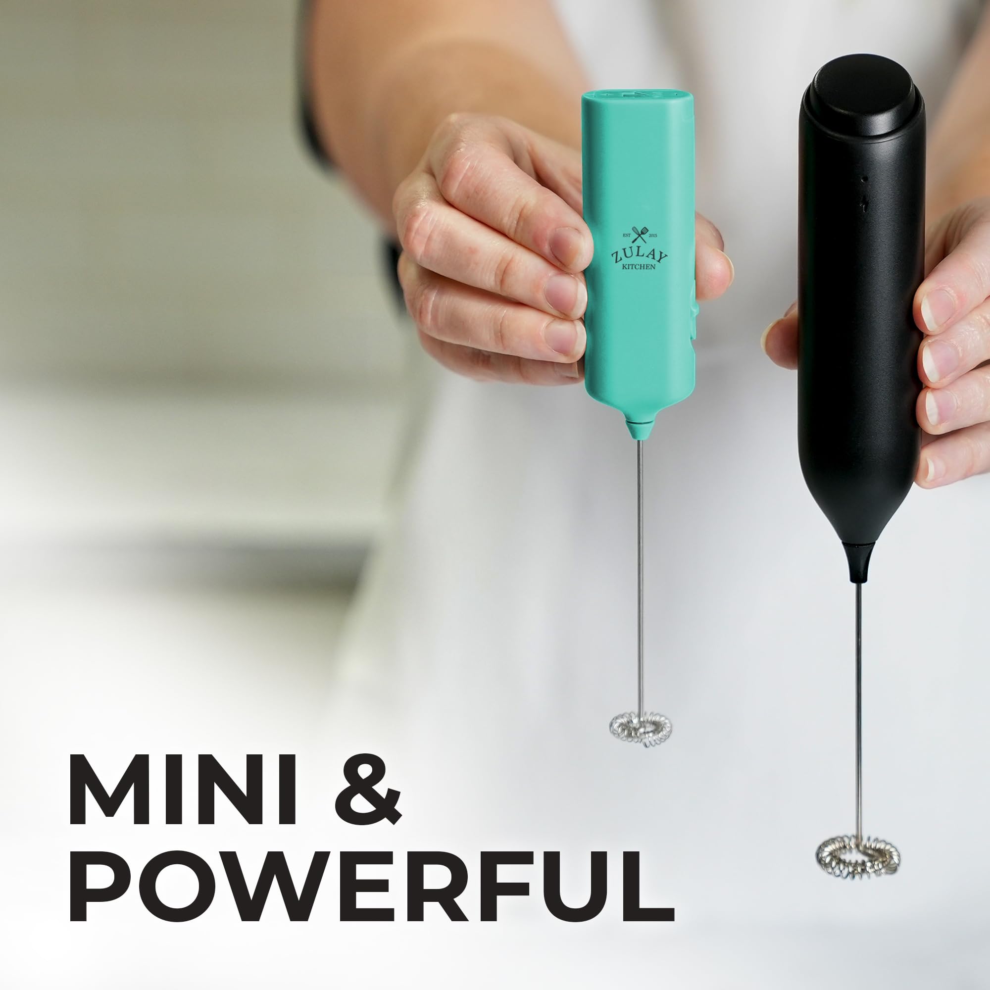 Powerful Milk Frother Wand - Mini & Mighty Handheld Drink Mixer - Portable Coffee Frother For Latte, Cappuccino, Matcha, Hot Chocolate, Creamer - Aqua