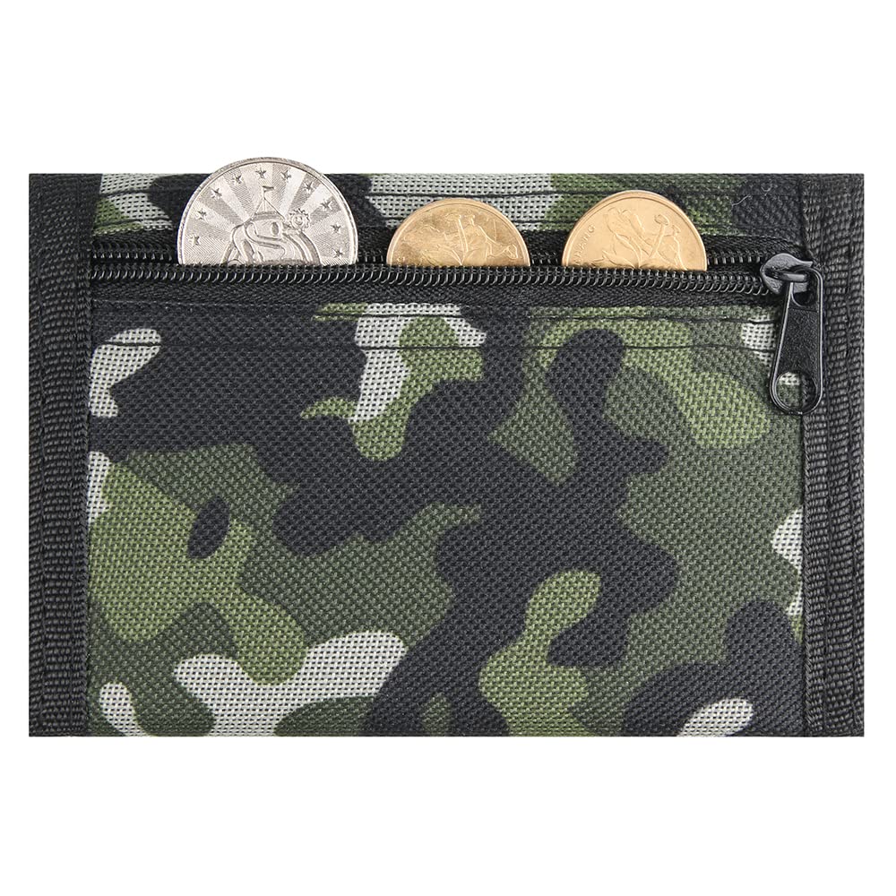 Camo Kids Wallet for Boys Girls Teen, Cheap Little Boys Wallet for Kids Ages 4-5-6-7-8-9-10-12, Camouflage Youth Wallets w/Zipper Coin Pocket, Tri Fold Child Childrens Wallet Novelty Birthday Gift