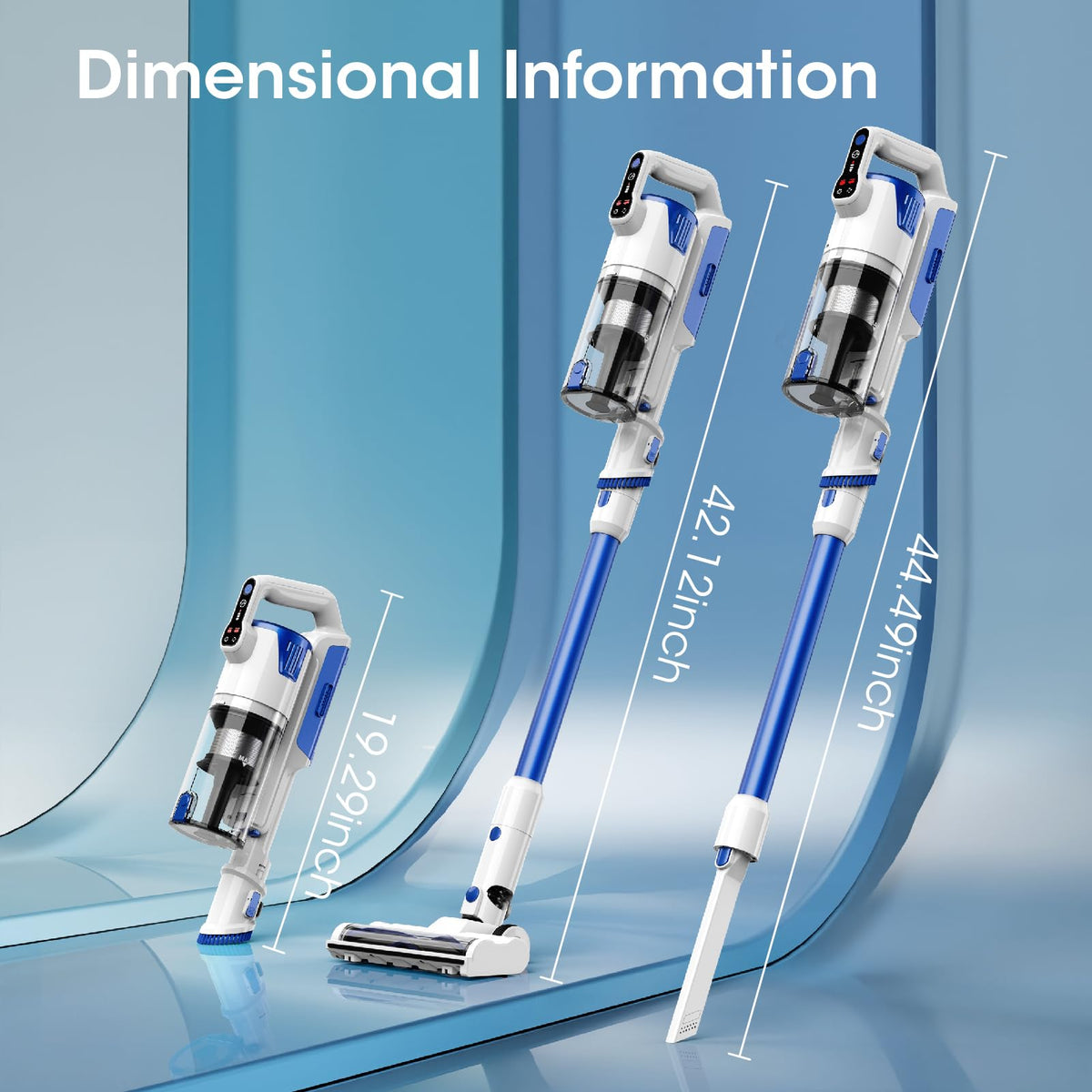 AYONTIN Cordless Vacuum Cleaner, Brushless Motor Powerful Suction Stick Vacuum, LED Display, with 2500 mAh Detachable Battery, 45 Mins Runtime Vacuum Cleaners for Home/Pet Hair/Hardwood/Carpets, Blue