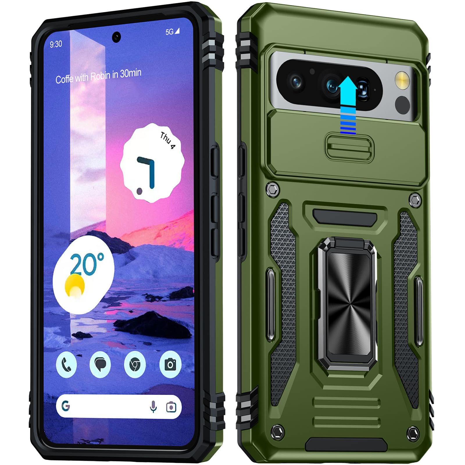 ANTSHARE for Google Pixel 8 Pro Case, [16 FT Military Grade Drop Protection], Slide Cover [Camera Protection] Heavy Duty Shockproof Phone Case for Pixel 8 Pro,Olive Green