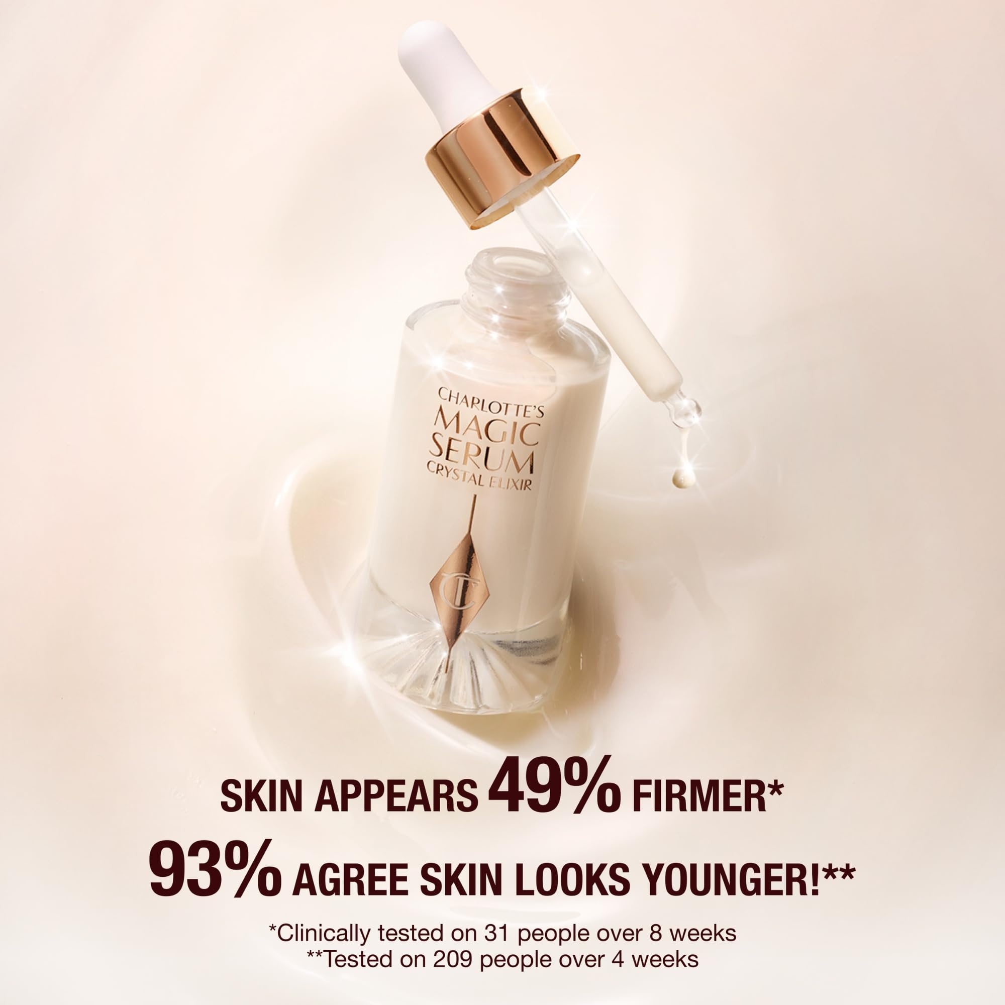 Charlotte Tilbury Magic Face Serum Crystal Elixir - Firming Peptide Serum for Face & Neck - Enriched with Plant Adaptogen Extracts to Help Boost Skin's Barrier Function & Moisture Retention (8ml)