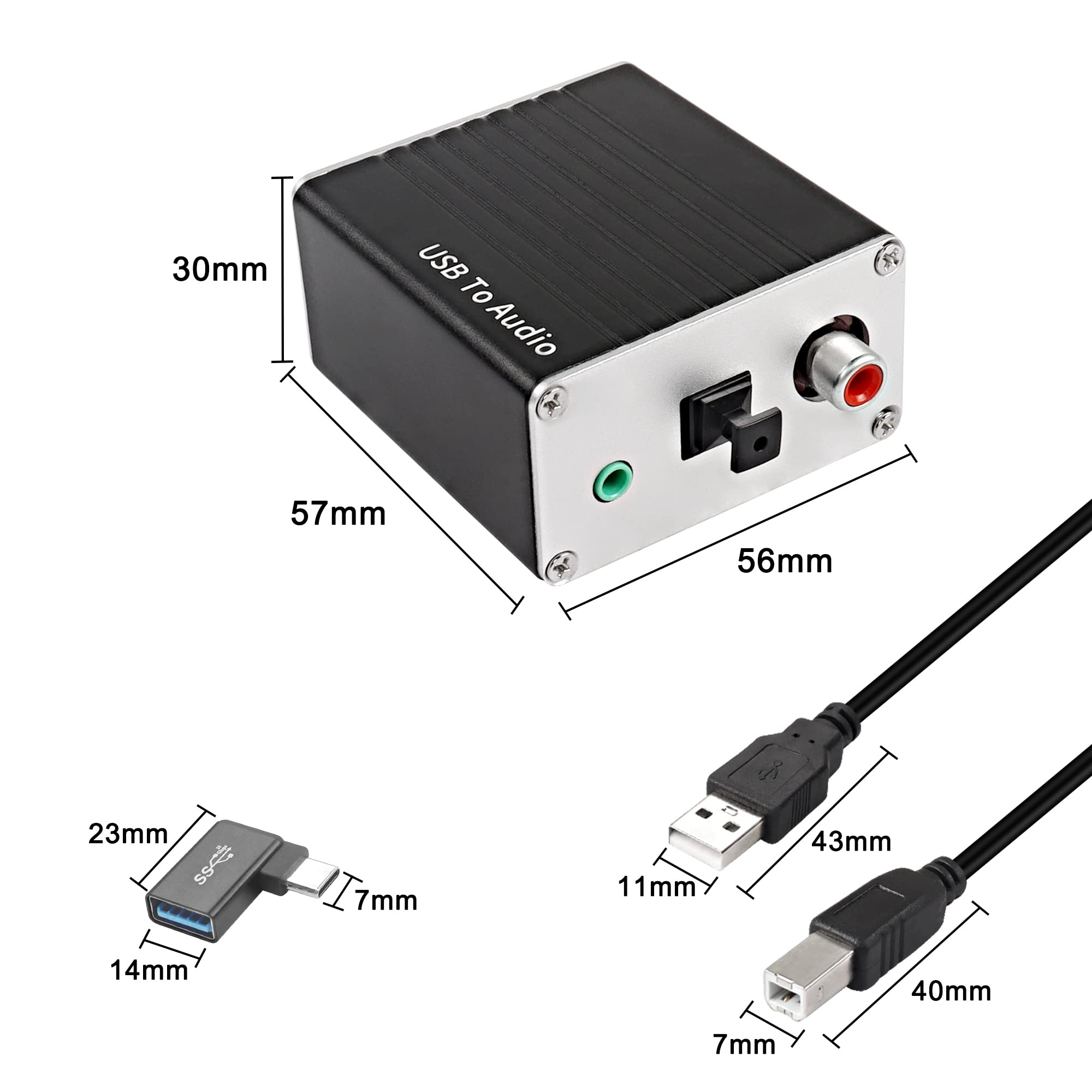 XMSJSIY USB-A/Type-C to Coaxial Optical Toslink SPDIF + 3.5mm AUX Stereo Audio Adapter USB Digital Audio Decoder Converter External Sound Card for PC Laptop Phone Smart TV