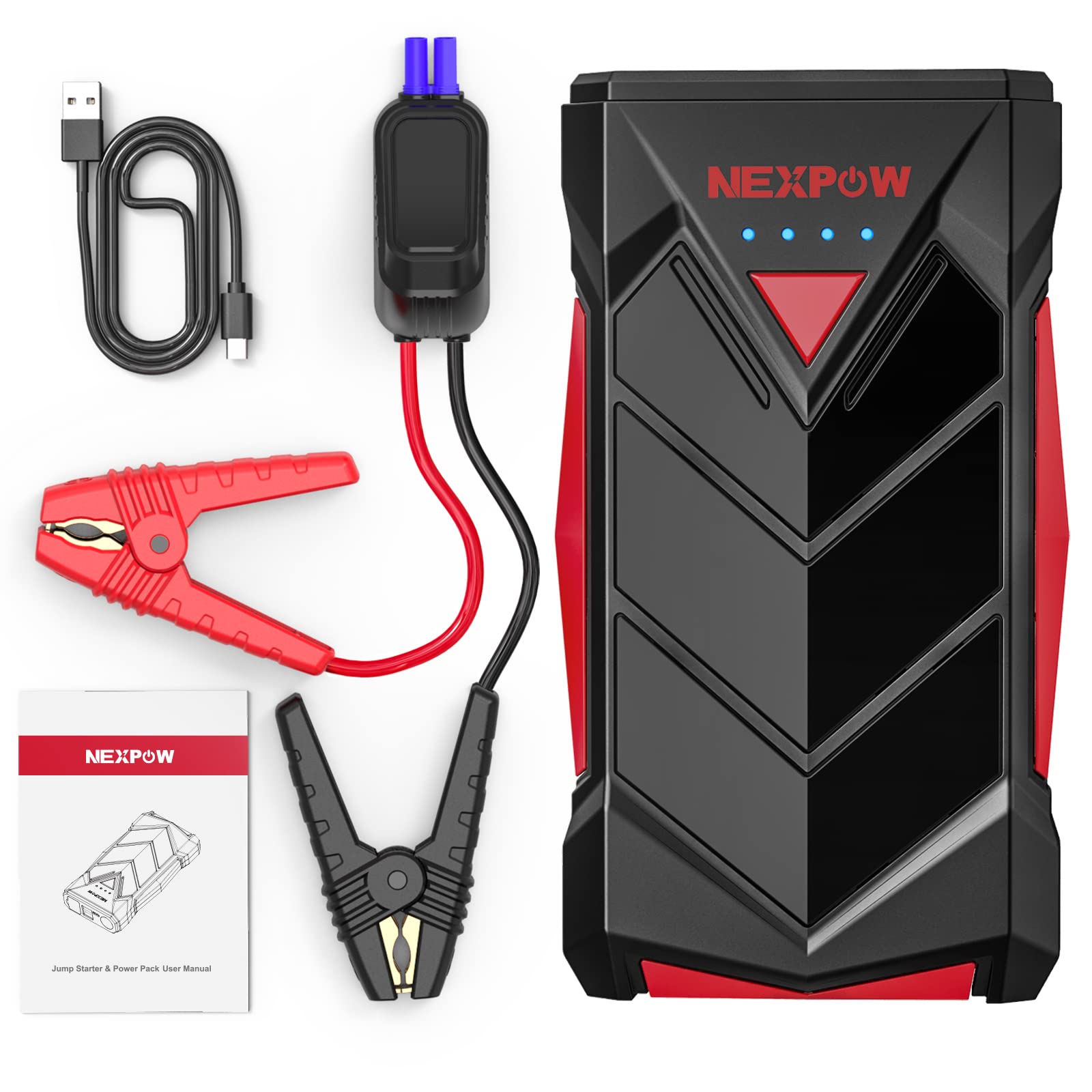 NEXPOW Portable Jump Starter,12V Car Battery Jump Starter Power Pack with USB Quick Charge (Up to 7L Gas or 5.5L Diesel Engine) Battery Booster with Built-in LED Light