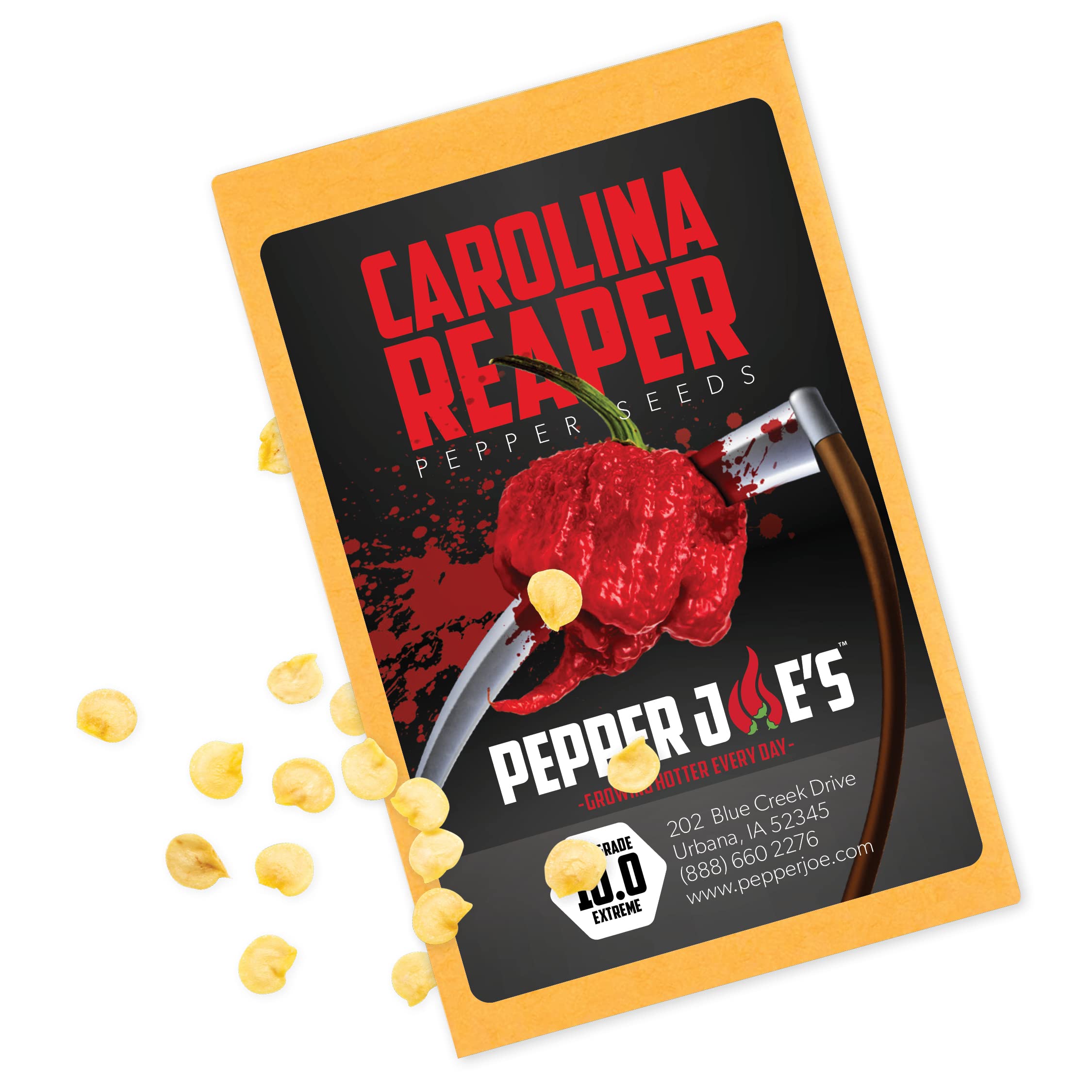Pepper Joe’s Carolina Reaper Seeds – Pack of 10+ World’s Hottest Chili Pepper Seeds – USA Grown – Premium Non-GMO Carolina Reaper Seeds for Planting