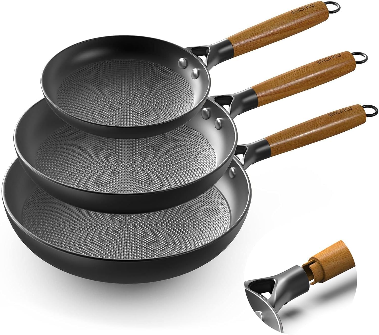 imarku Non Stick Frying Pans - 8&10&12 Inch Cast Iron Skillets Professional Cast Iron Pan Dishwasher Safe Nonstick Frying Pan Set, Detachable Handle