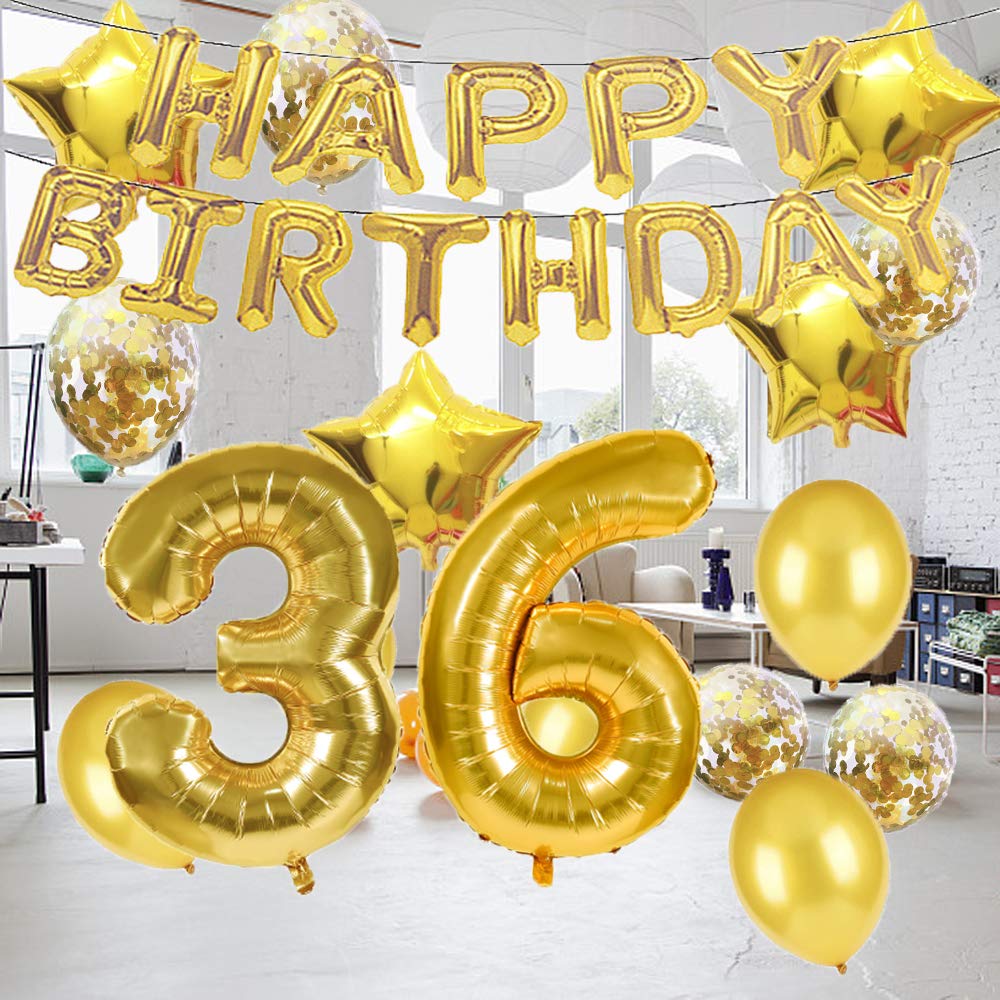 36th Birthday Decorations Party Supplies,36th Birthday Balloons Gold,Number 36 Mylar Balloon,Latex Balloon Decoration,Great Sweet 36th Birthday Gifts for Girls,Photo Props