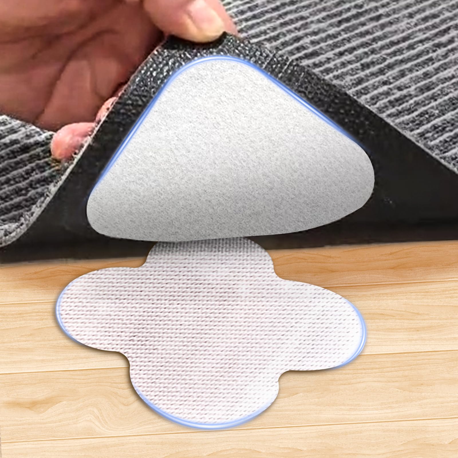 PHIXBEAR 16 Sets Super Adhesive Carpet Pad Gripper, Heavy Duty Hook and Loop Strips Rug Tape for Hardwood Floors Tile, Rug Corners to Hold Rug Down, Keep Area Rugs Safe and in Place