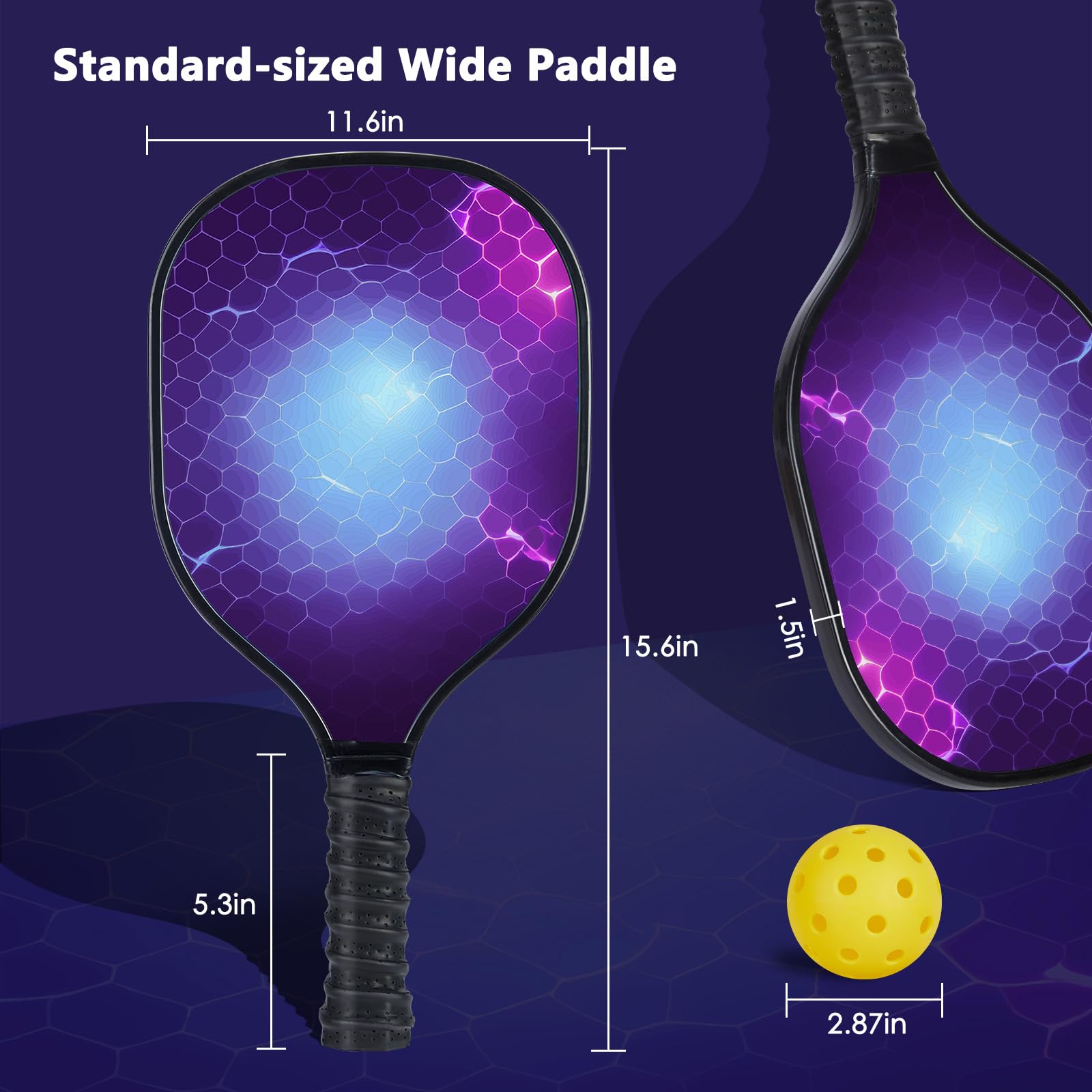 ENERFACE Pickleball Paddles Set of 2 : Ergonomic Grip Wooden Pickleball Rackets with 2 Pickleball Balls and Carry Box, Pickleball Set for Men Women (Honeycomb Violet, 2 Pack)