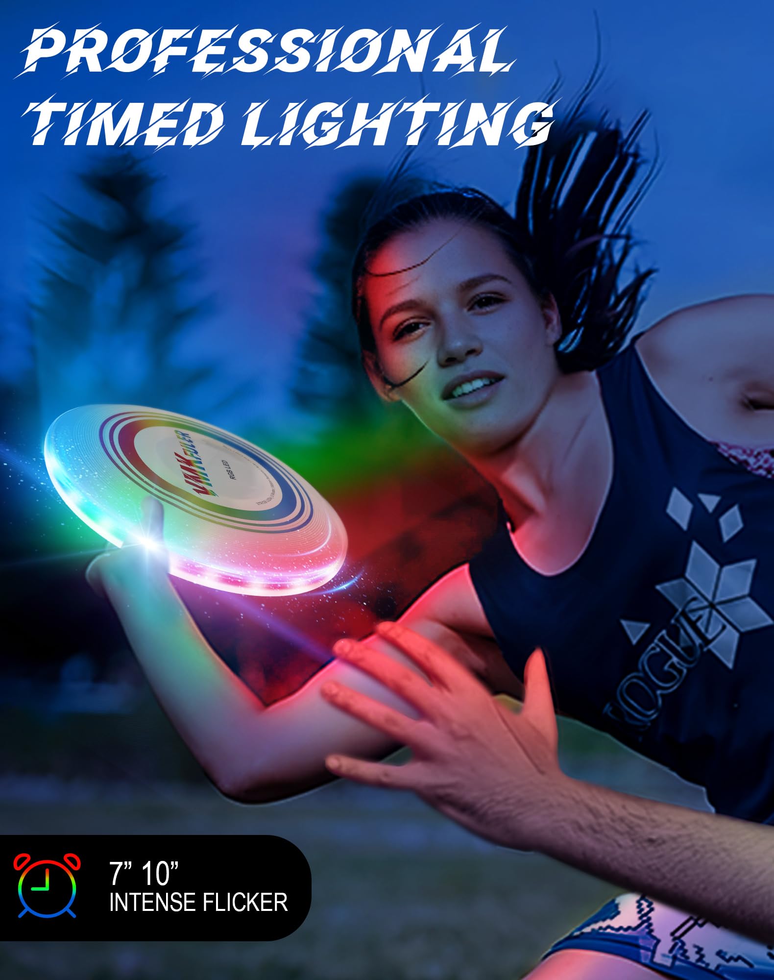 Vmkfuler LED Flying Disc-RGB LED, Light Up Ultimate Flying Disc, Smart Modes, Anti-Lost, Rechargeable, Ideal for Adult/Boys/Teens/Kids, 175g