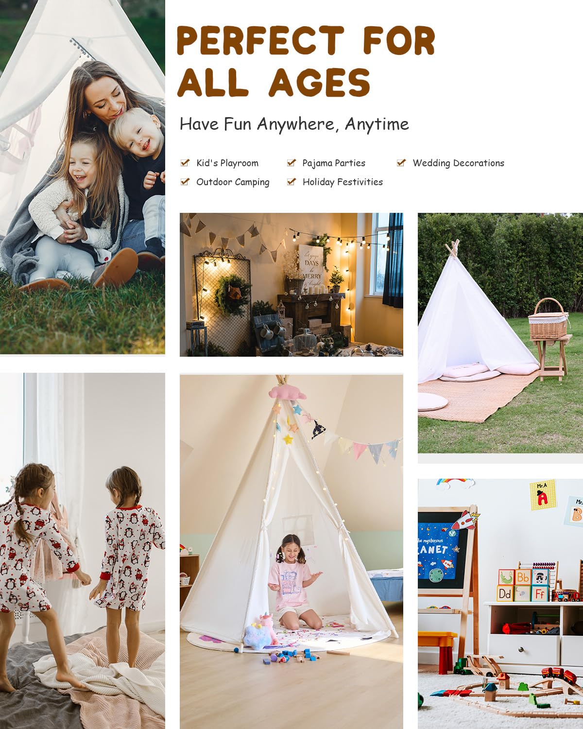 CO-Z Larger 85" H Kids Teepee Play Tent, Tall Foldable Teepee Outdoor, 2.1m Large Indoor Canvas Teepee Tent for Adults, 5 Sides Party Picnic Wedding Teepee Tent with Storage Bag