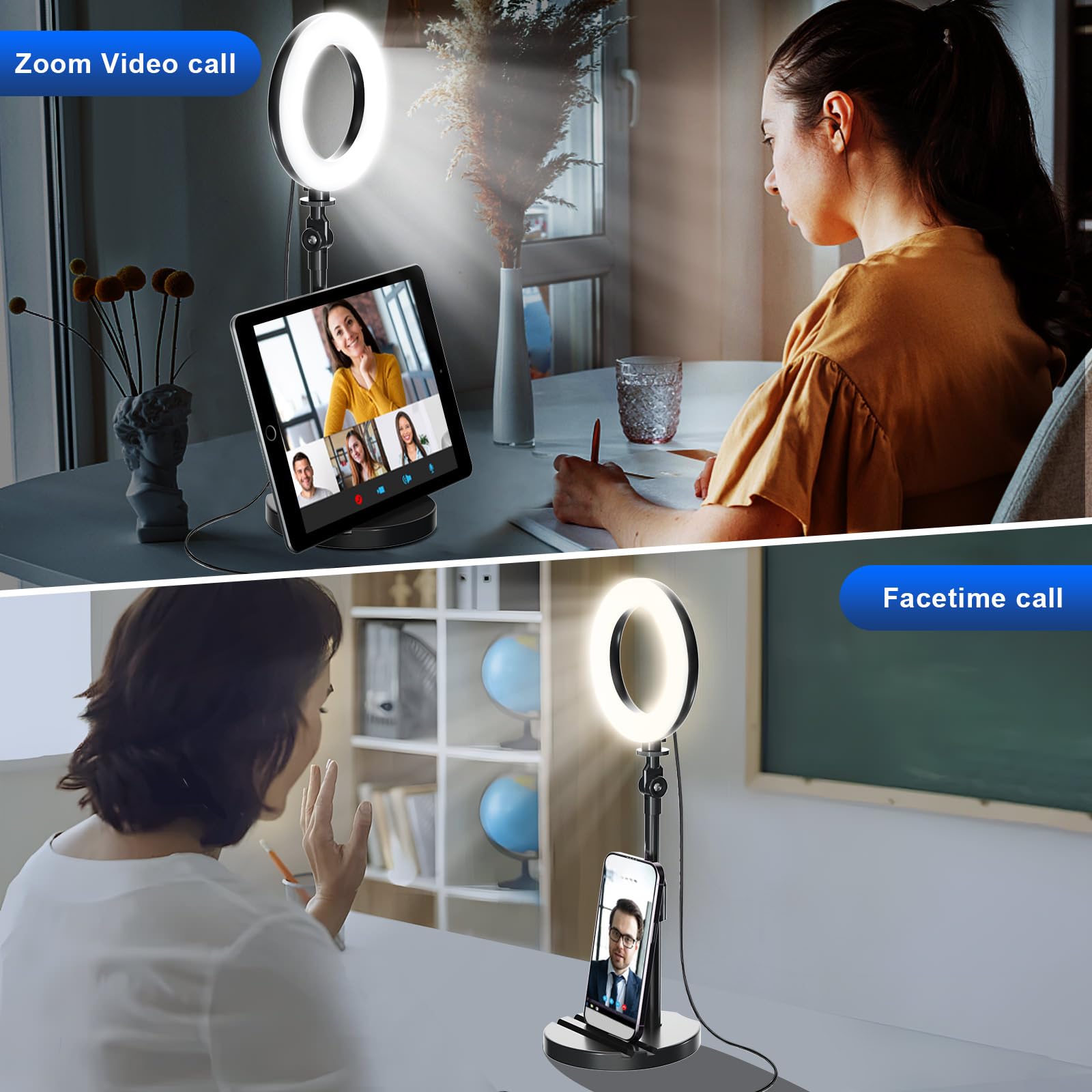 Mionondi Desk Ring Light with Telescopic Stand, Travel Desktop Hola Light for Phone Selfie Laptop Zoom Video Calls Makeup Tiktok Reels Live Streaming