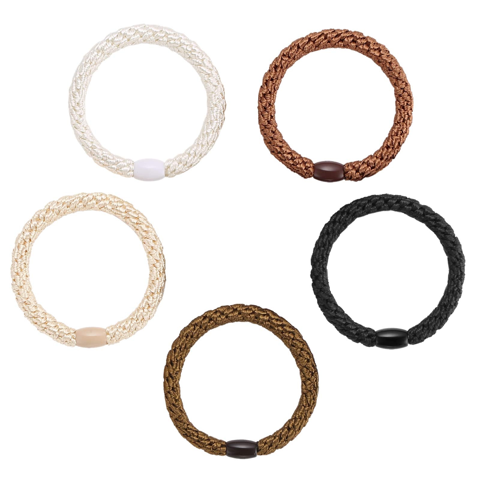 Hair Ties for Women Girls, Funtopia 30 Pcs Elastics Hair Bands Ponytail Holders for Thick Hair, No Damage No Crease Hair Elastics (Black/Brown/White/Beige/Coffee)