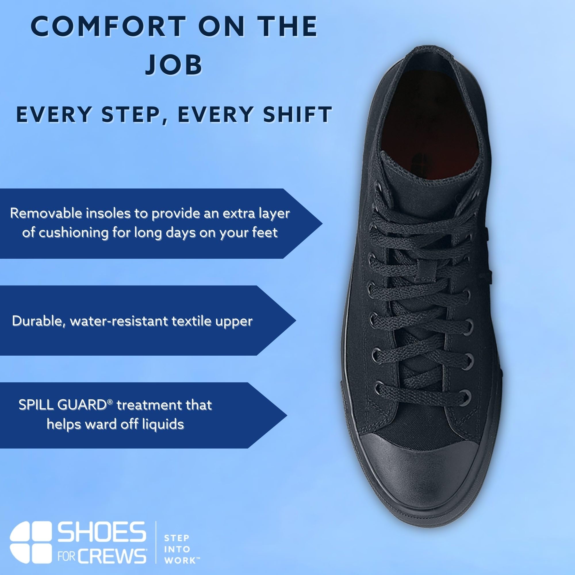 Shoes for Crews Unisex Slip-Resistant High-Top Work Sneakers – Comfortable, Water-Resistant Women's & Men's Shoes for Hospitality, Administrative Roles & More - Pembroke Size 9.5 Black Canvas