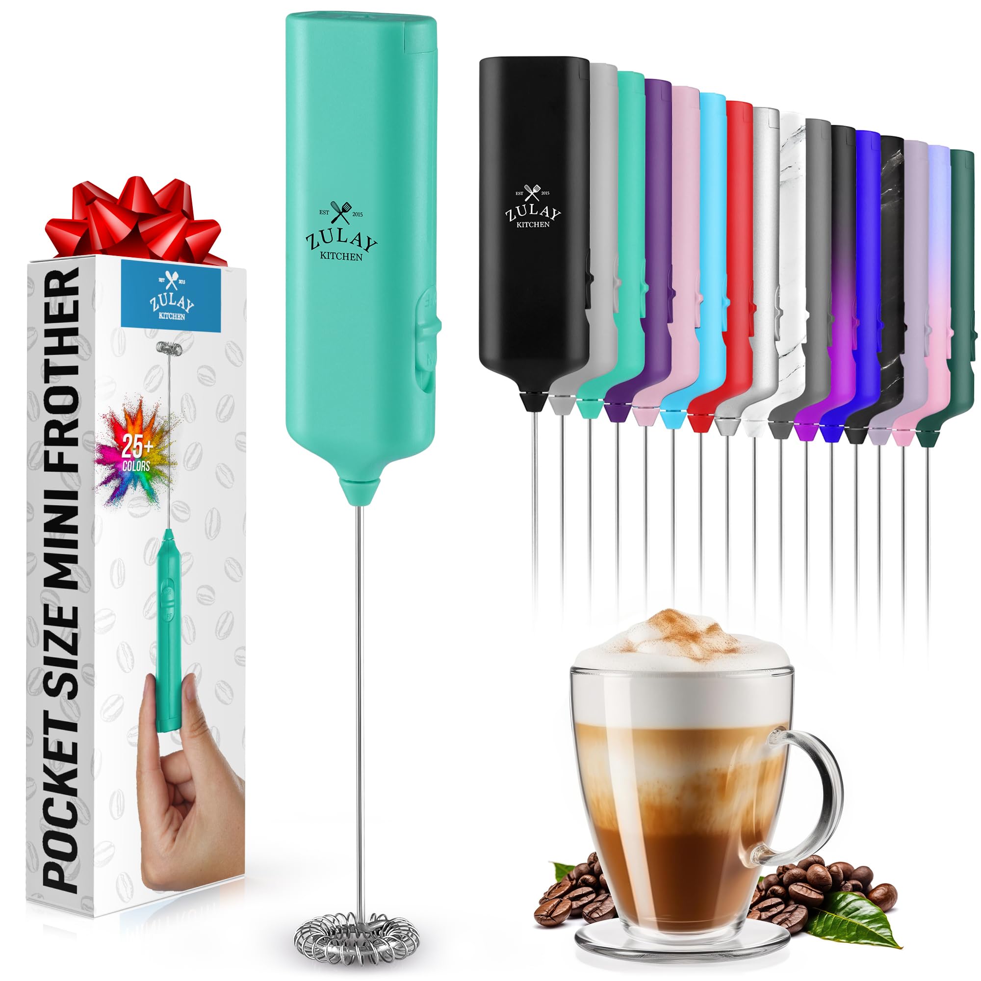 Powerful Milk Frother Wand - Mini & Mighty Handheld Drink Mixer - Portable Coffee Frother For Latte, Cappuccino, Matcha, Hot Chocolate, Creamer - Aqua