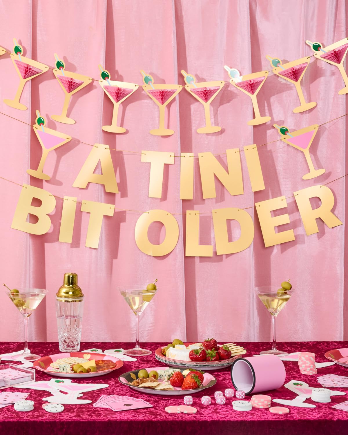 xo, Fetti A Tini Bit Older Gold Foil Banner - 5 Ft. | Martini Decoration, Birthday Party Sign, Casino Decor, Girl Cocktail Backdrop, Vegas Photo Booth Background