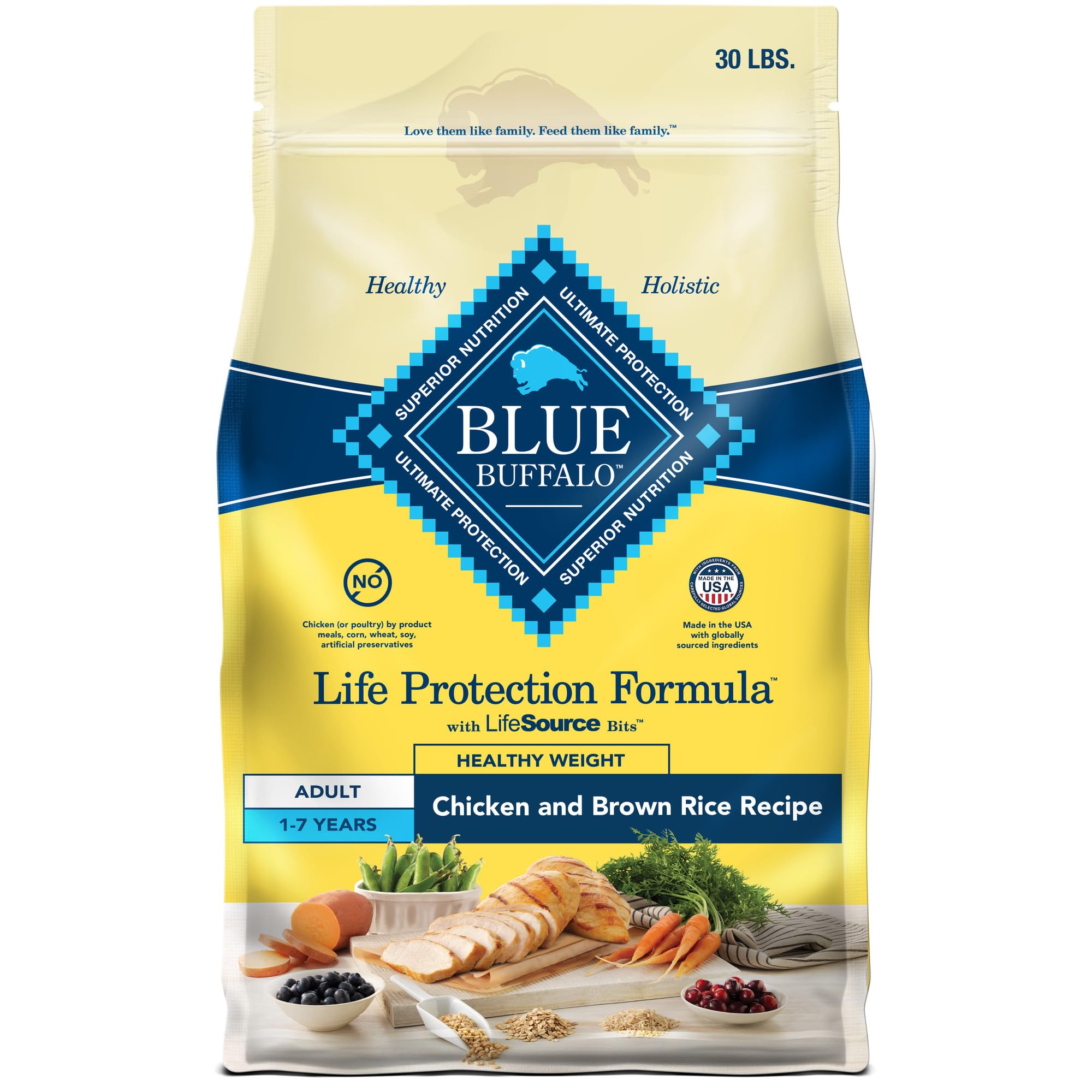 Blue Buffalo Life Protection Formula Healthy Weight Adult Dry Dog Food, Supports an Ideal Weight, Made with Natural Ingredients, Chicken & Brown Rice Recipe, 30-lb Bag