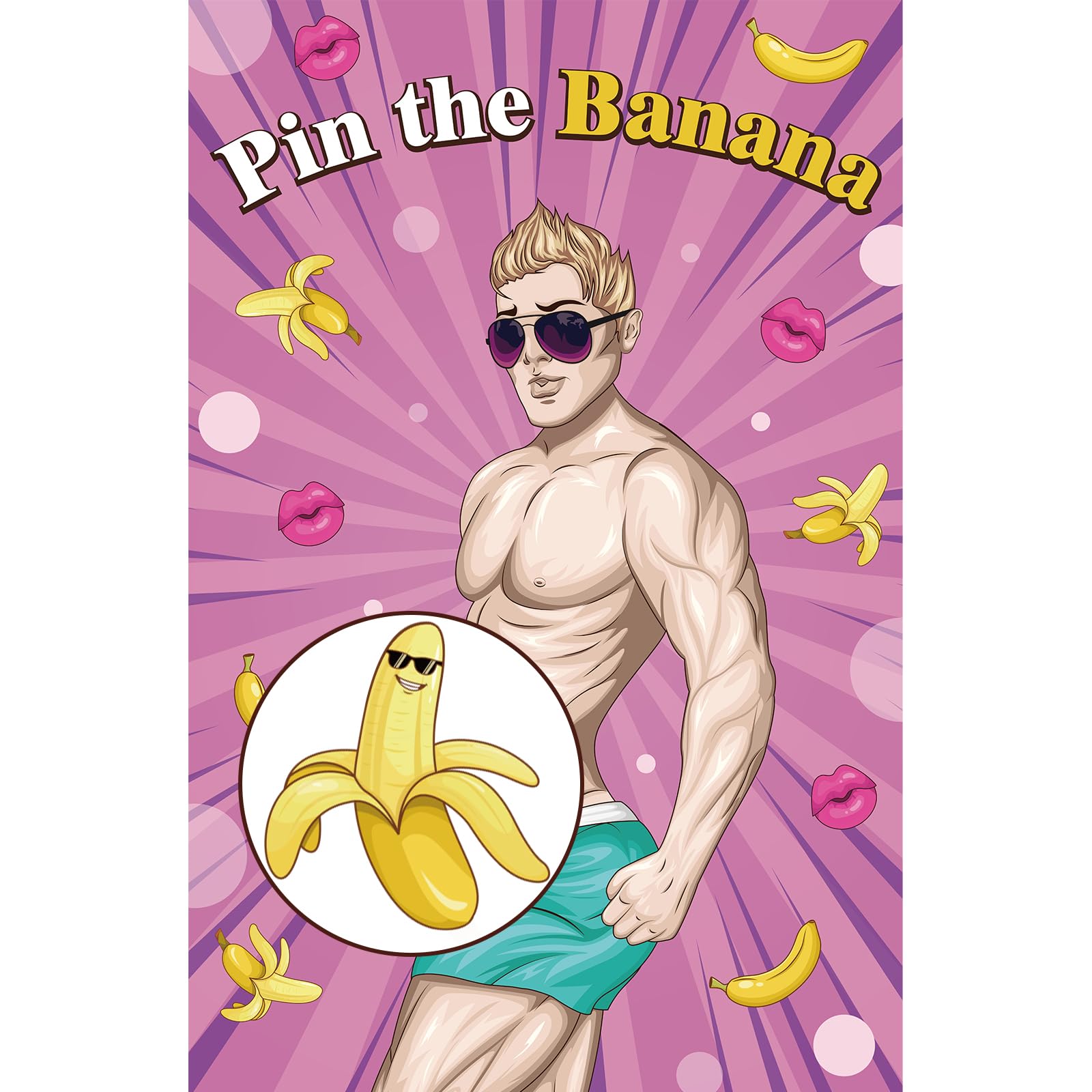 Bachelorette Party Games Pin The Banana on The Hunk Bridal Shower Games for Wedding Engagement Girls Night Bachelorette Party Supplies, Large Bachelorette Games Poster with 72 Stickers