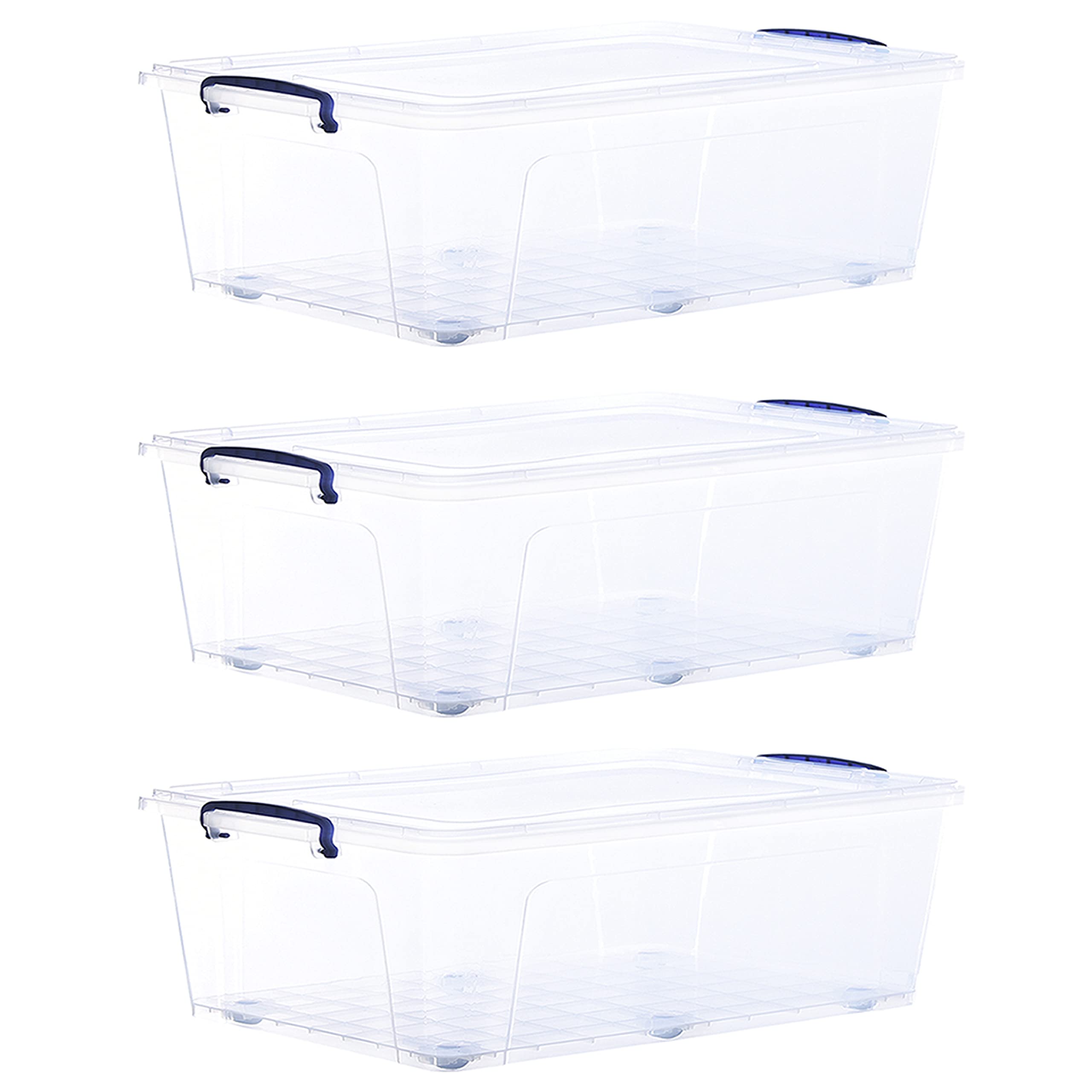 Superio Under Bed Storage Containers with Wheels (3 Pack), Flat Clear Storage Bin Stackable Large Storage Latch Box with Lids Store Cloths, Bedding, Linen, For Under The Bed, Garage, Home