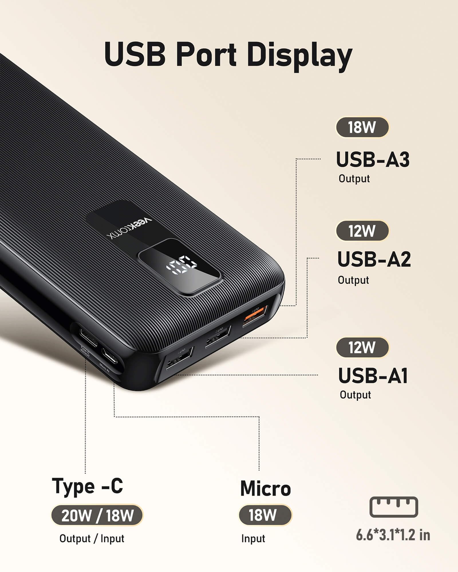 VEEKTOMX Portable Charger 30000mAh Power Bank Fast Charging with PD&QC USB C, 4 USB Outputs Battery Pack Backup with LED Display Compatible with iPhone 15/14/13/12/11 Pro iPad Android Samsung LG, etc