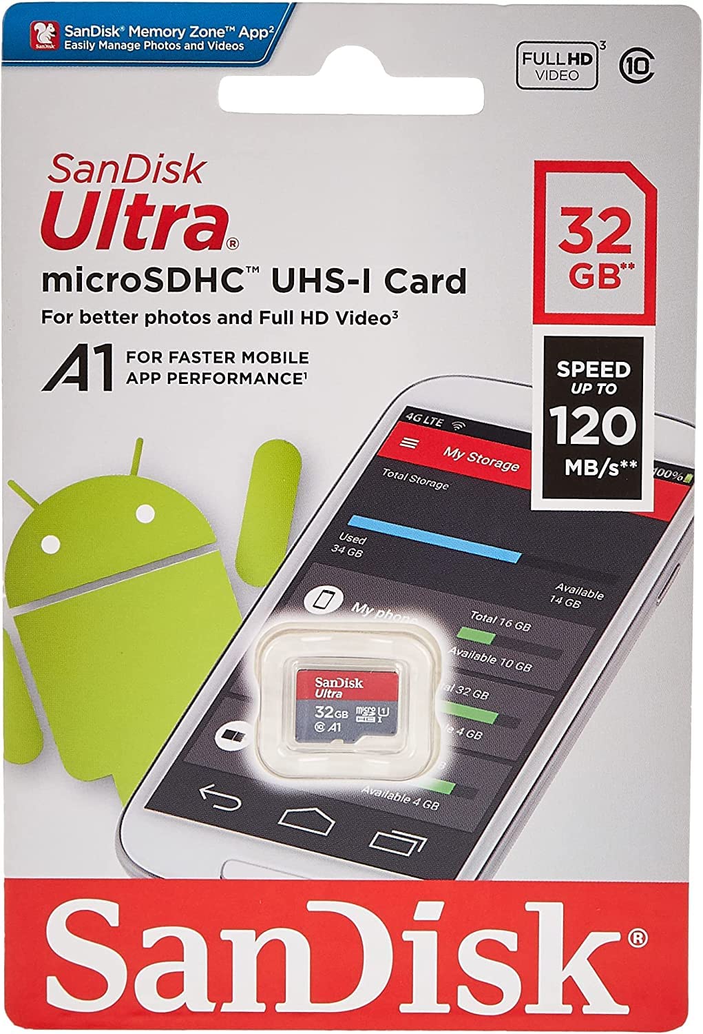 SanDisk 32GB Ultra® microSDHC 120MB/s A1 Class 10 UHS-I